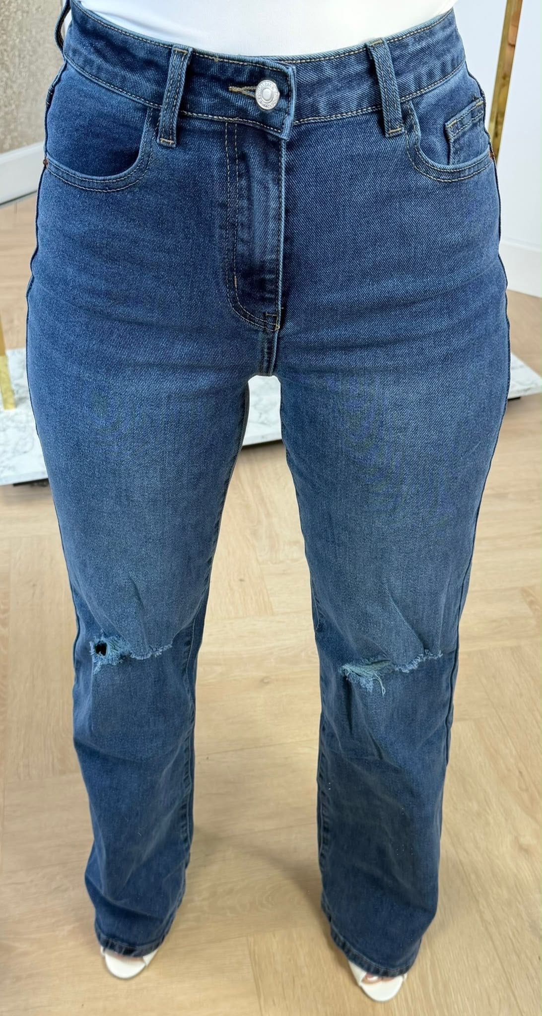 DAMAGDE WIDE LEG JEANS 648 DARKDENIM
