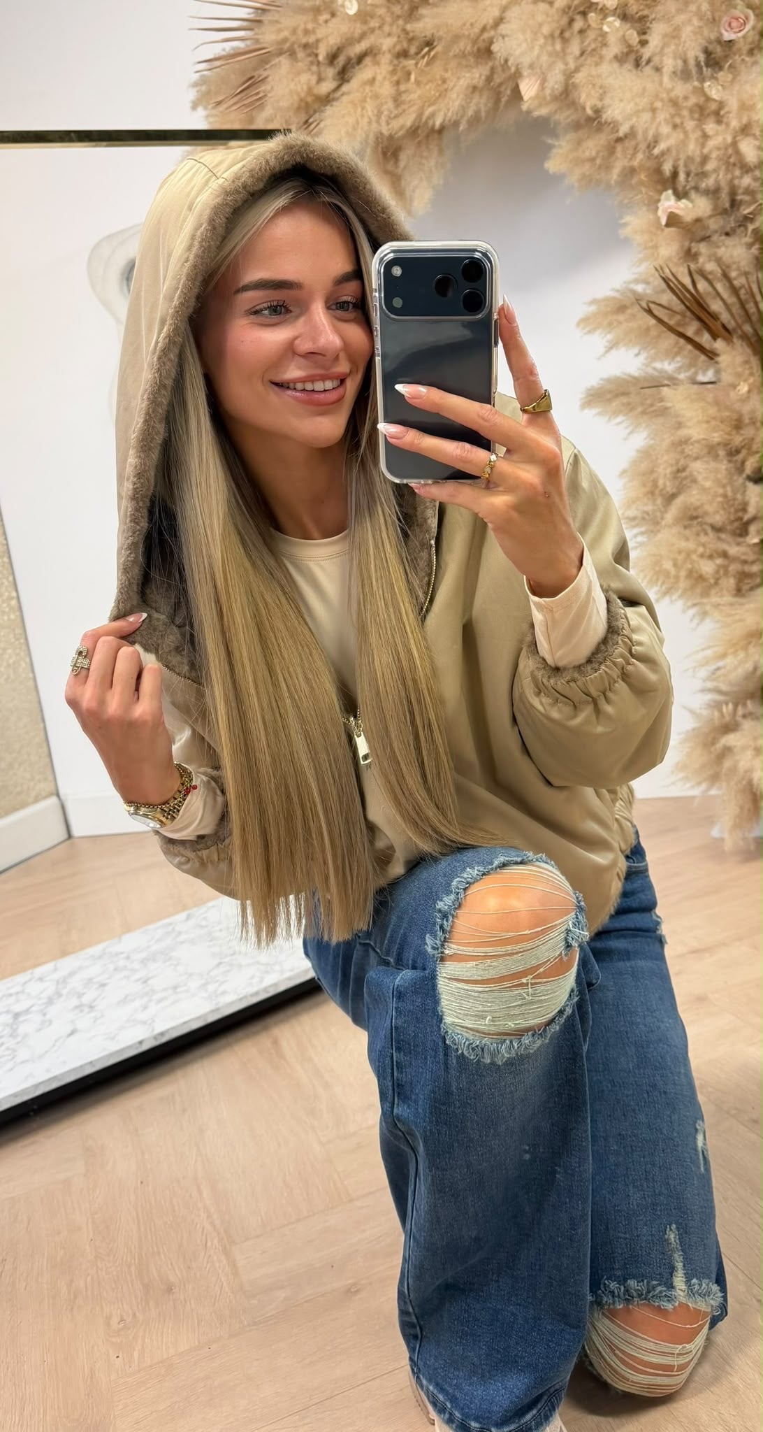 LUCY FAKE FUR REVERSIBLE CAPUCHON BOMBER BEIGE