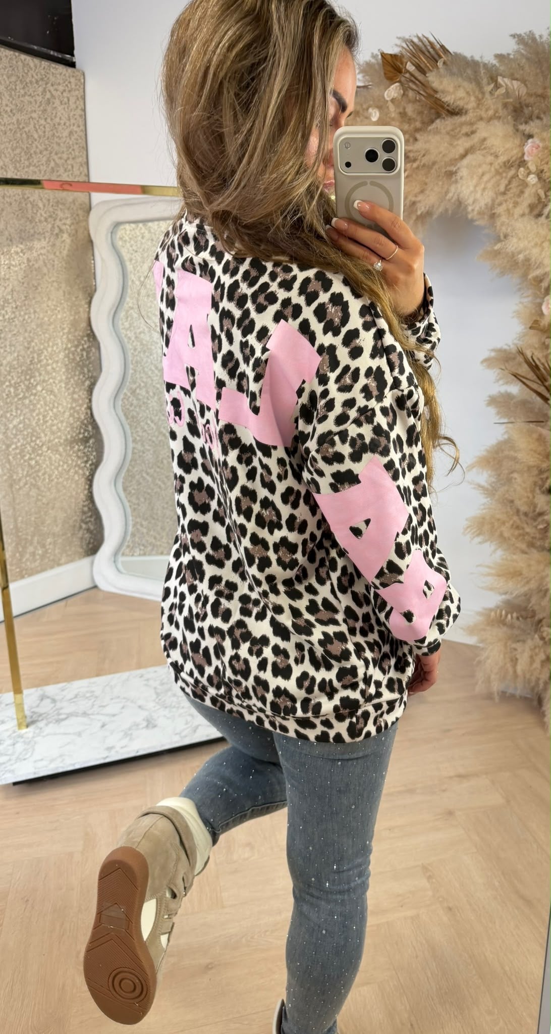 BALANCE LEOPARD SWEAT 801834 BEIGE/PINK