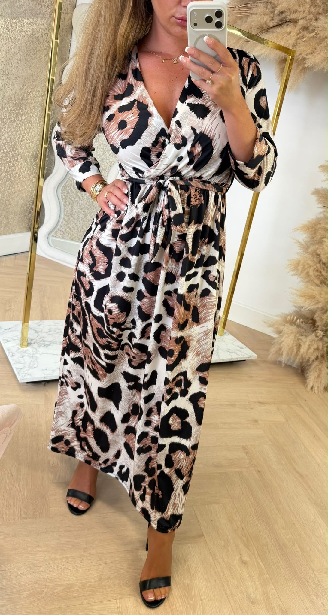DEBORAH DRESS BEIGE/LEOPARD
