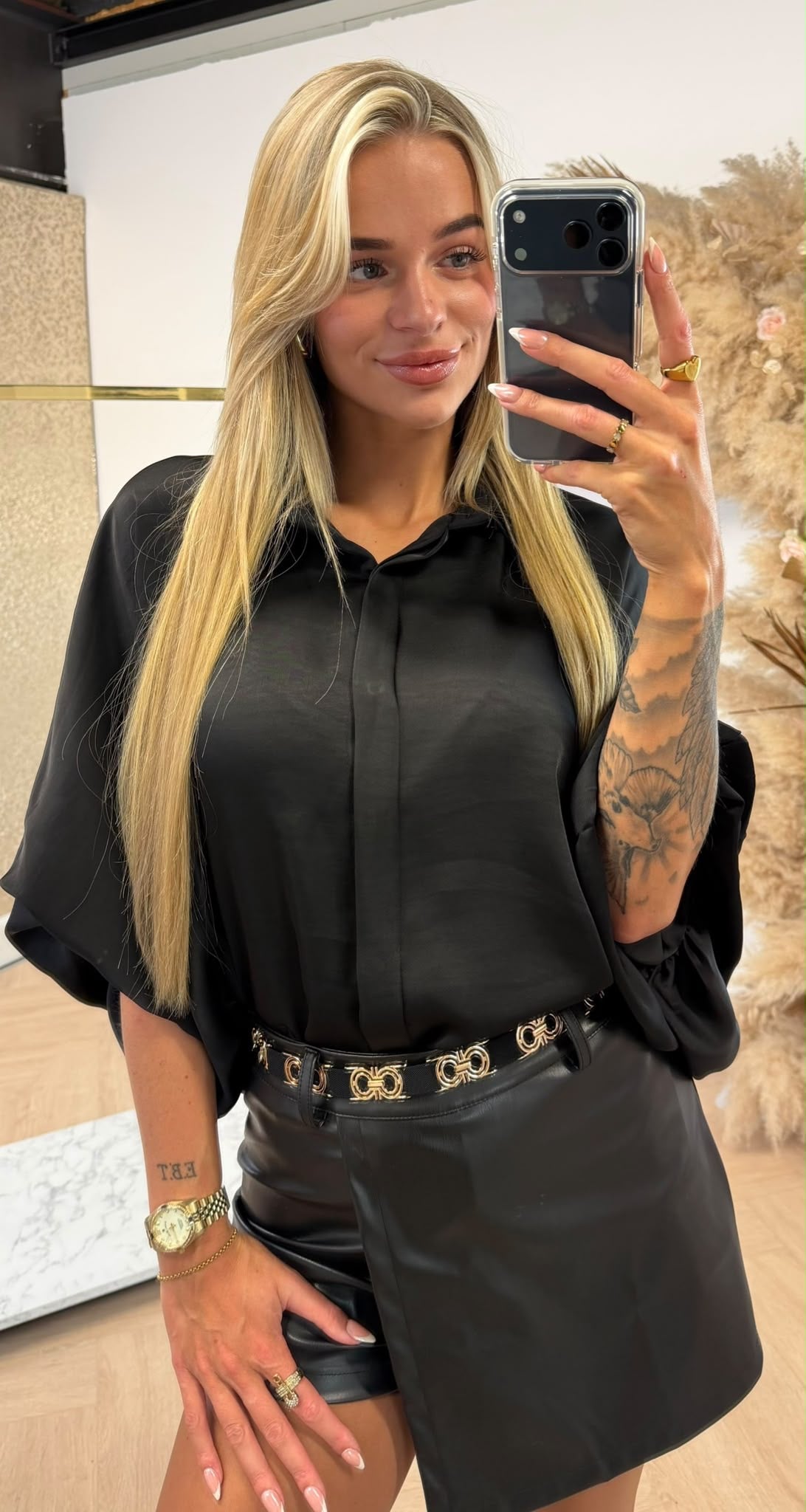 VALERIE SATIN POFMOUW TOP BLACK