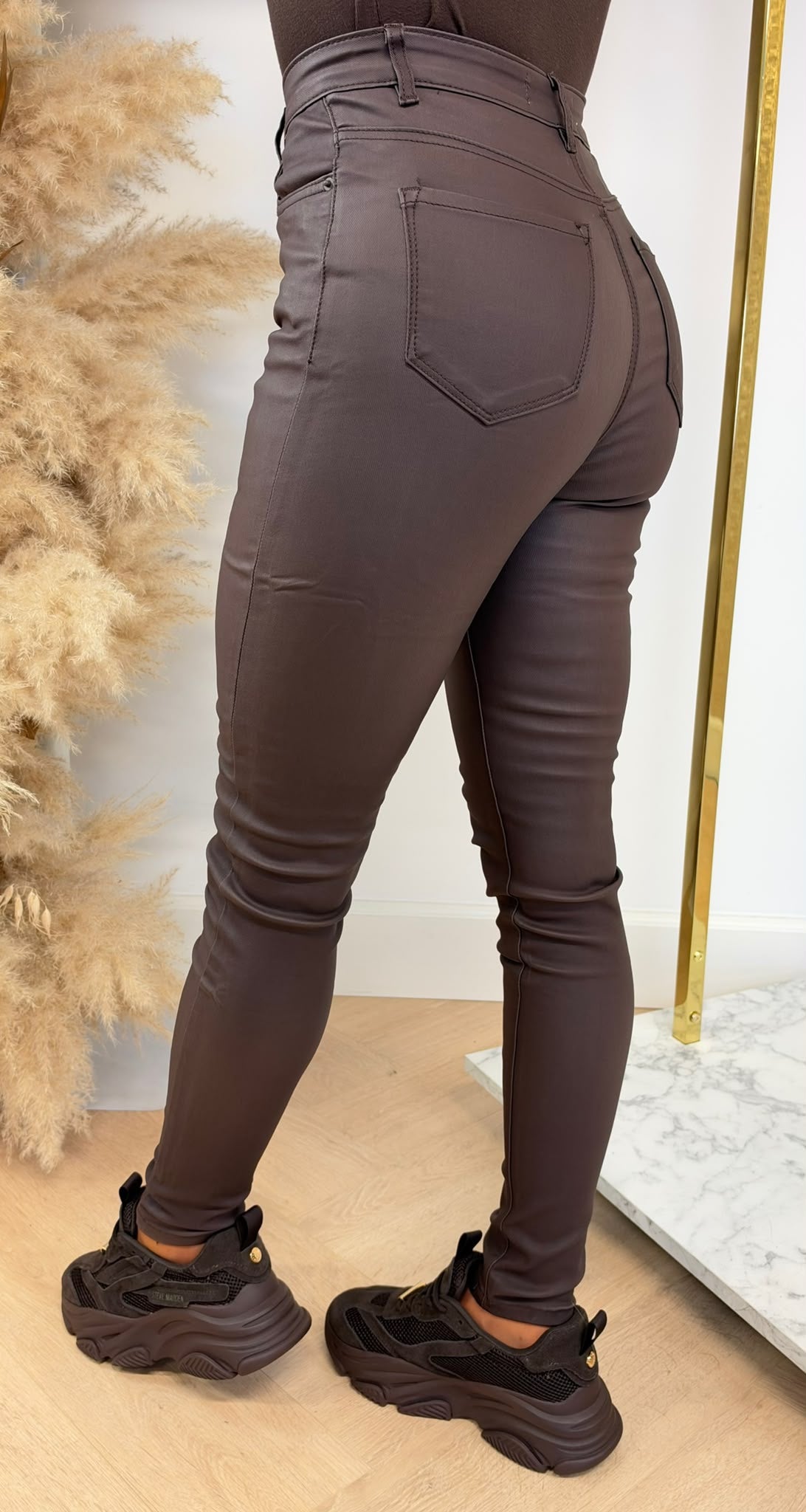 LEATHER LOOK SKINNY JEANS 7309-26 CHOCO