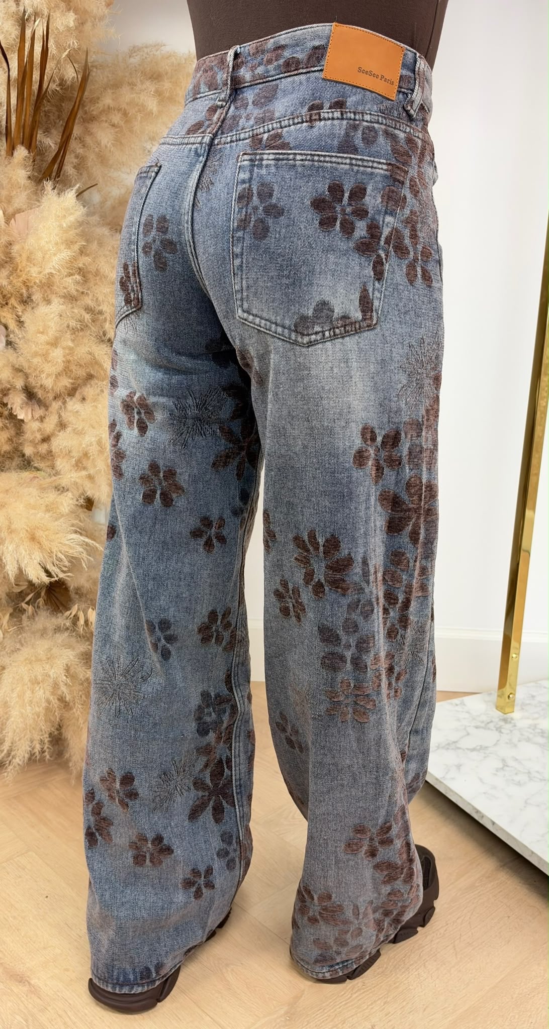 SEE SEE PARIS FLOWER PRINT JEANS W001 BLUE/BORDEAUX