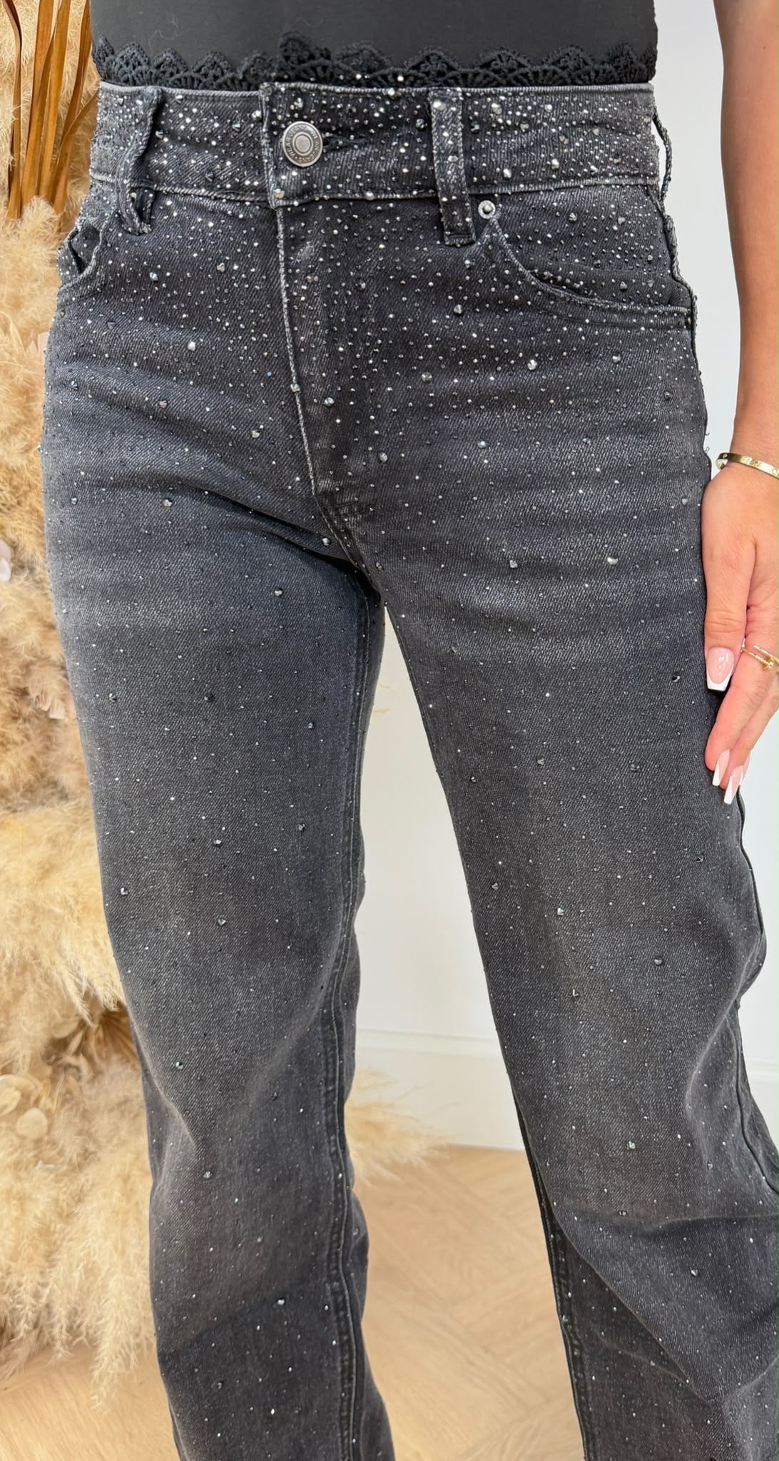 GLITTER LACE WIDE LEG DENIM 223 DARKGREY
