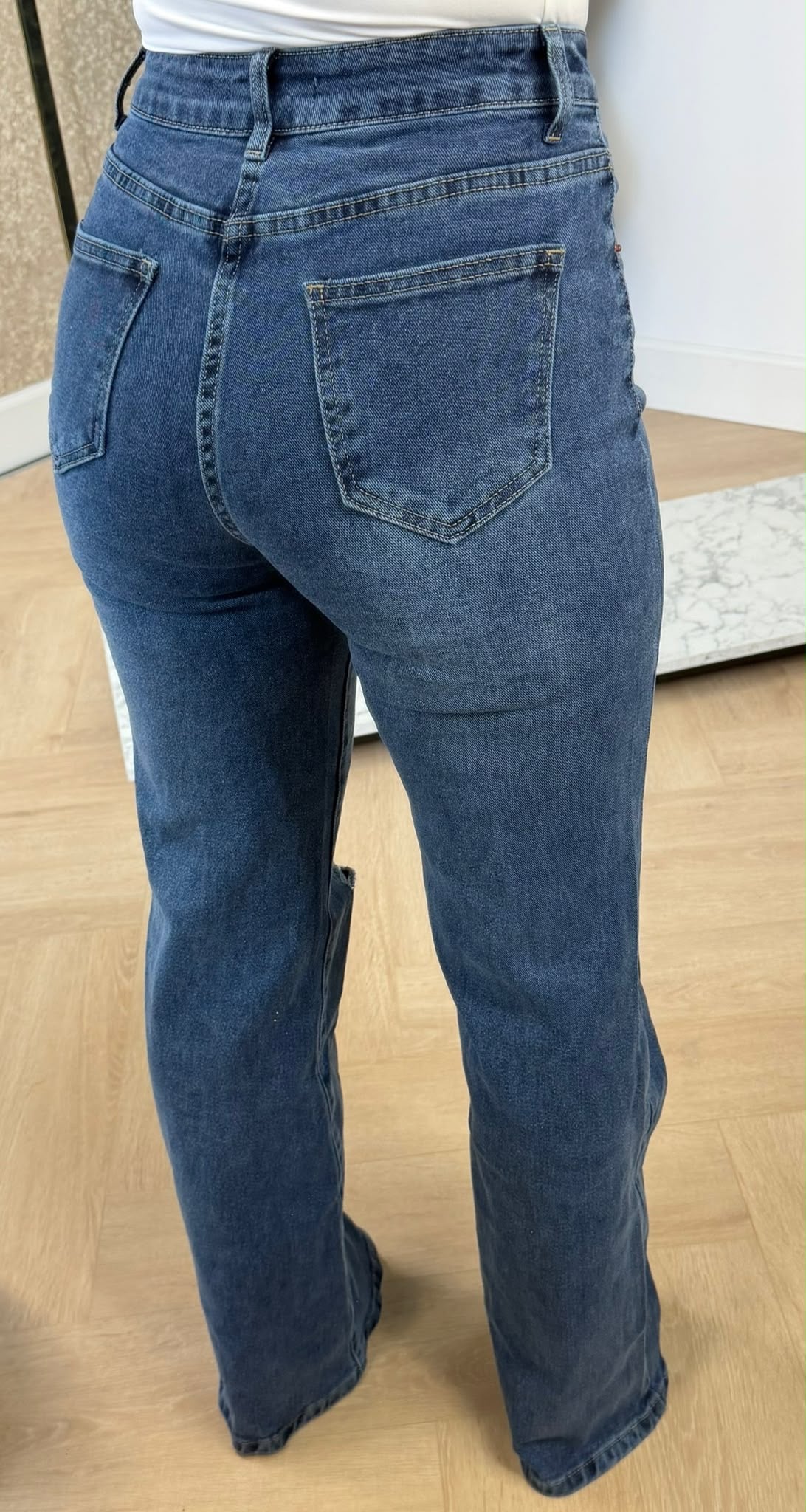 DAMAGDE WIDE LEG JEANS 648 DARKDENIM