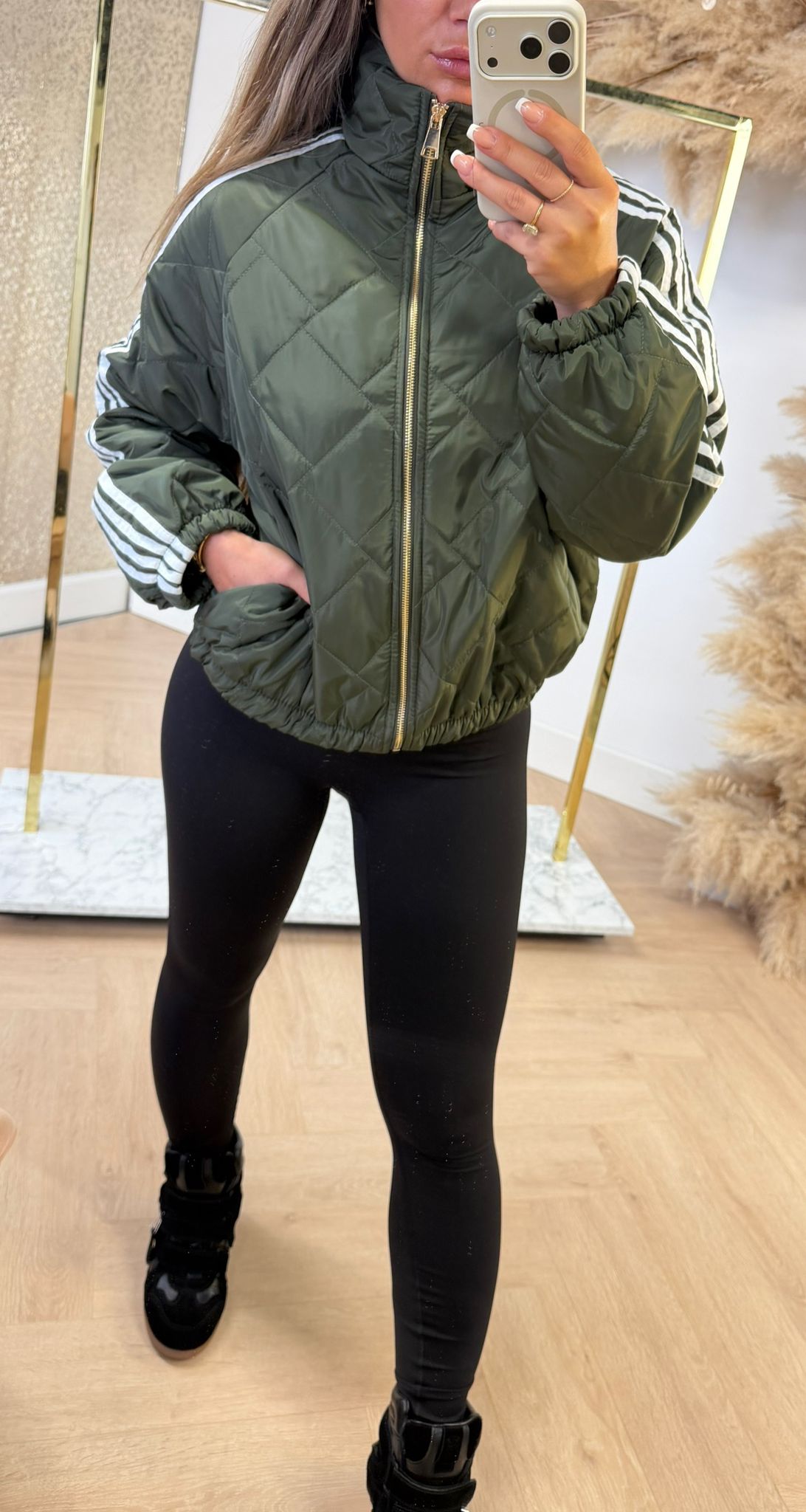 INSPI PUFFER STRIPE JACKET LONGSLEEVE ARMYGREEN
