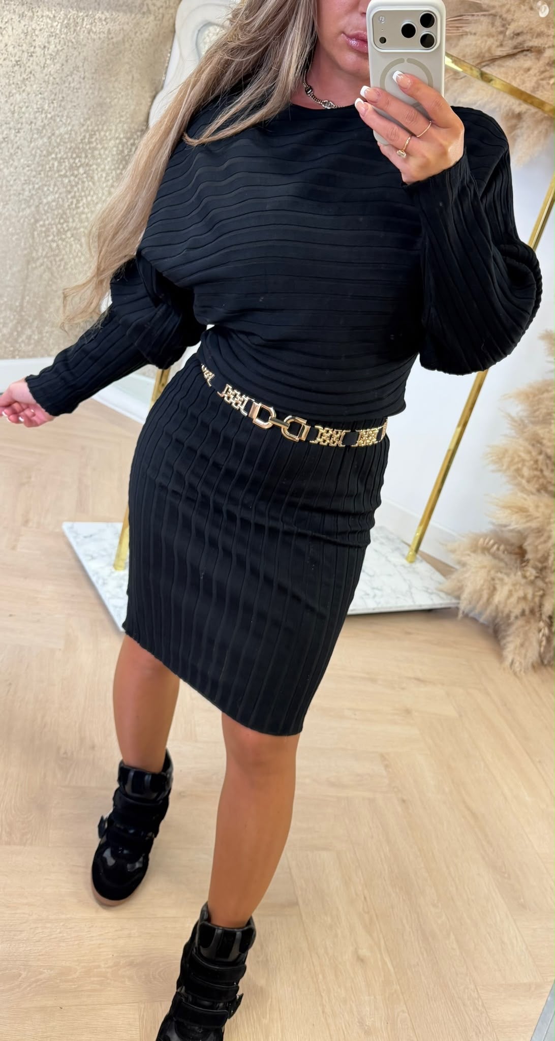 RIB SET TOP + DRESS 9211 BLACK