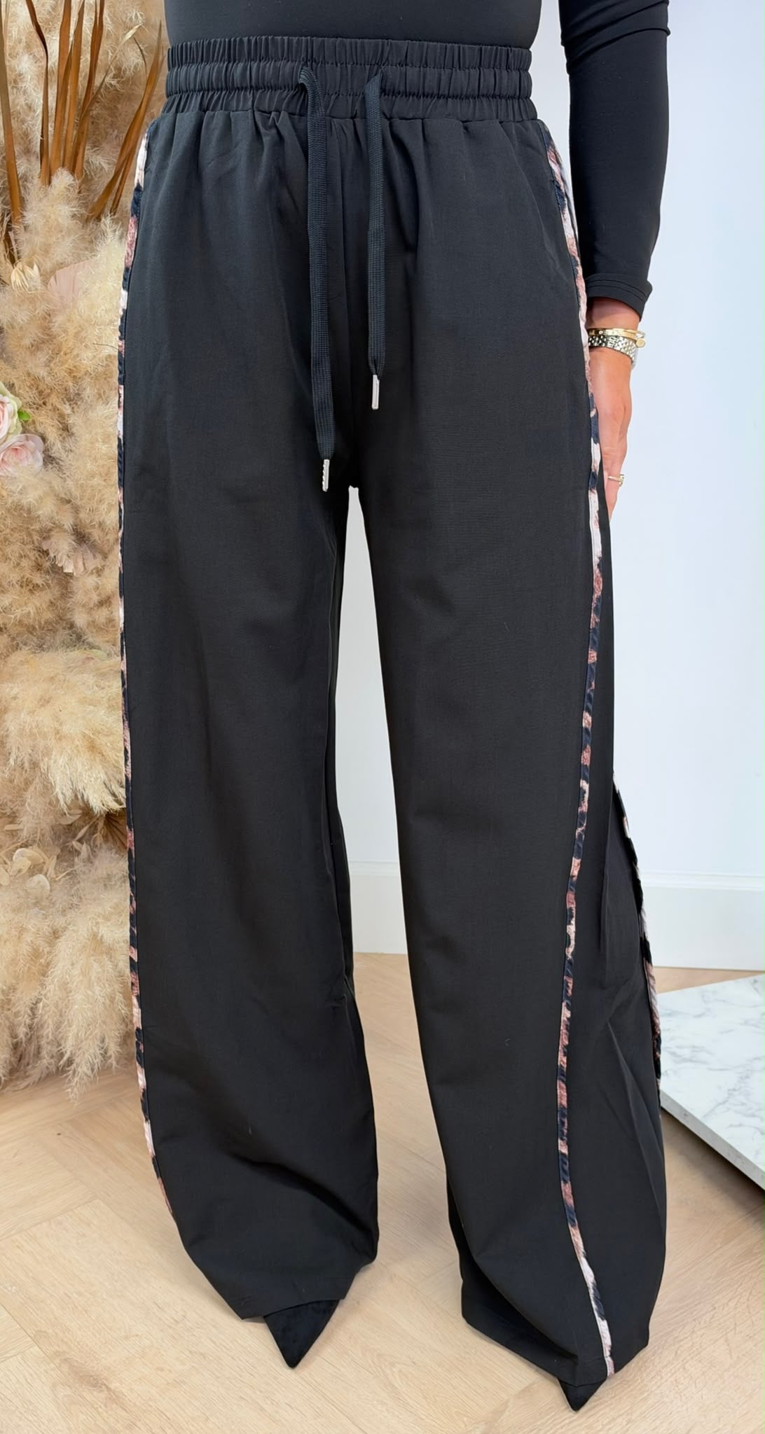 LEOPARD STRIPE PANTS 1322 BLACK
