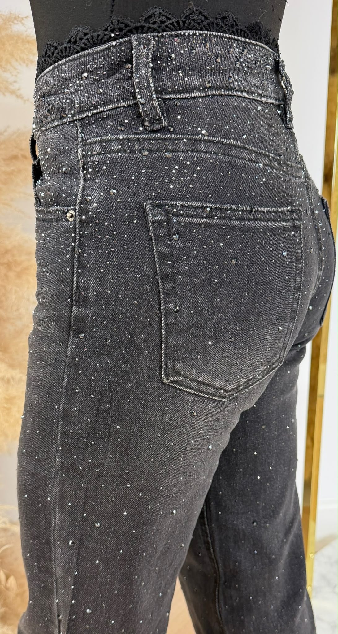 GLITTER LACE WIDE LEG DENIM 223 DARKGREY