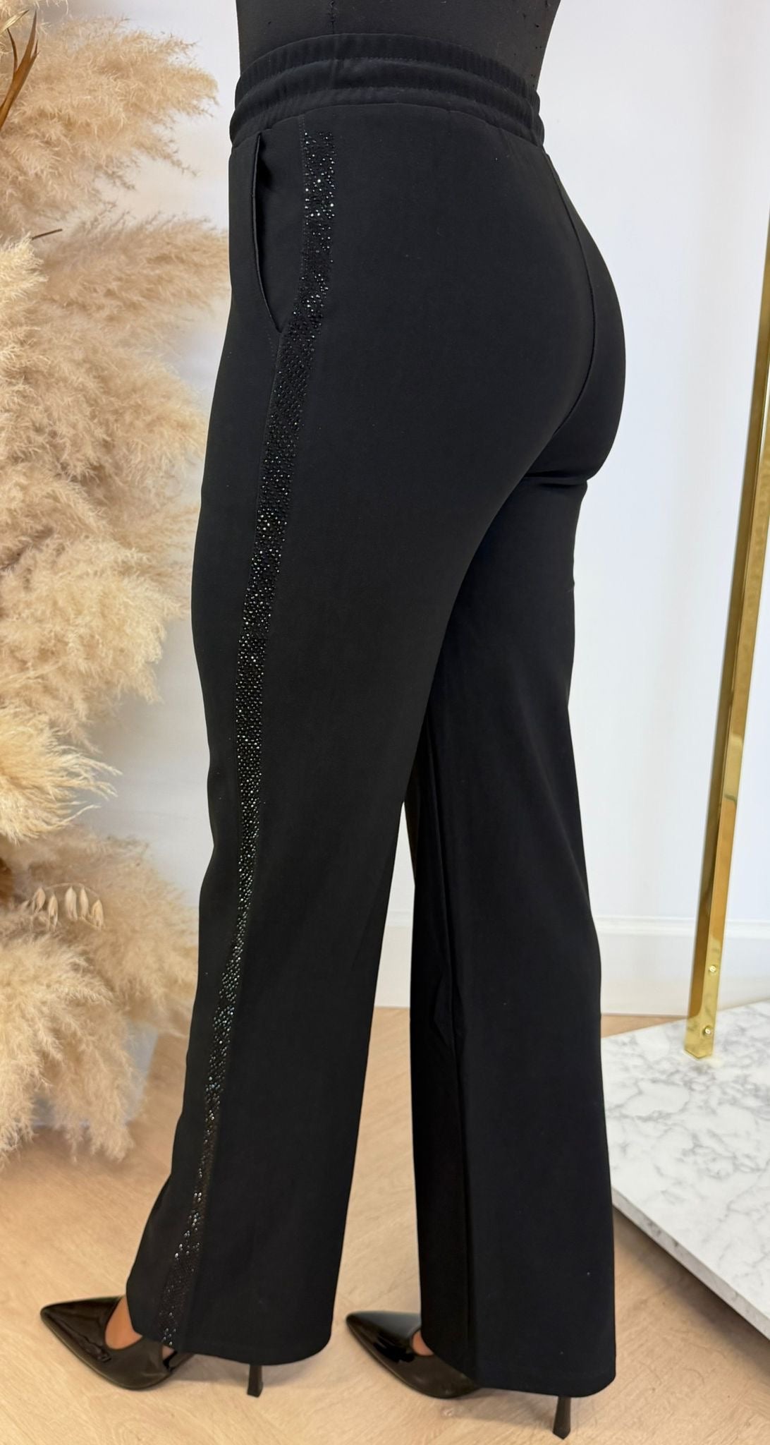 GLITTER STRIPE PANTS 8602 BLACK