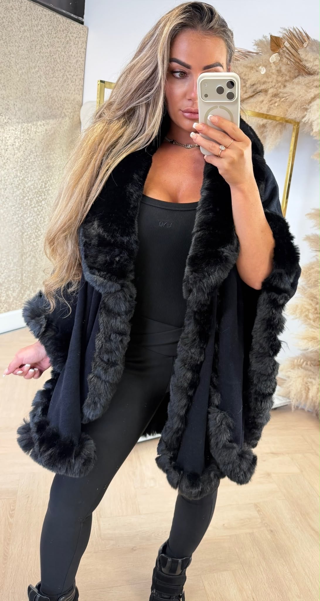 FAKE FUR PONCHO 88208 BLACK