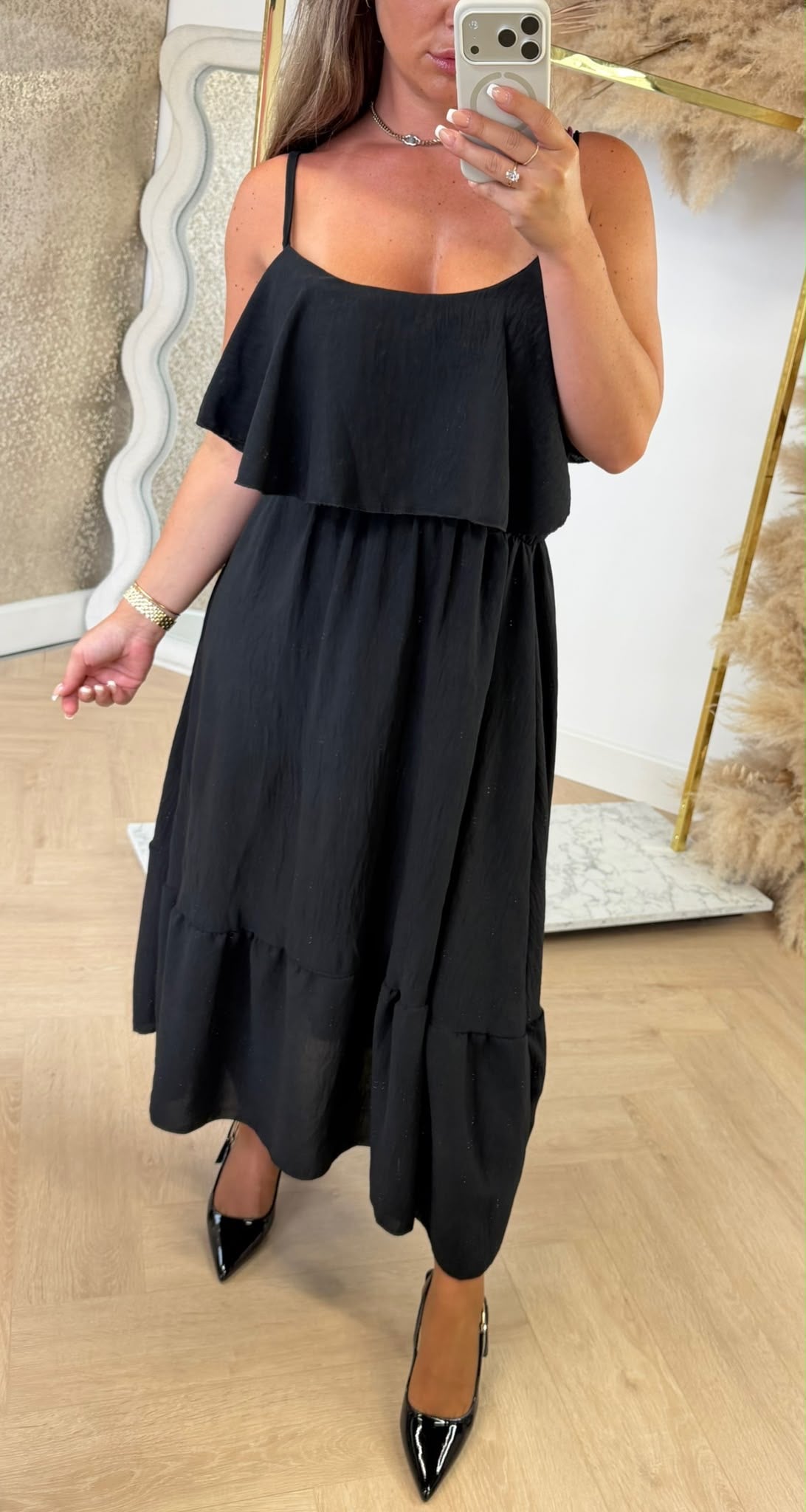 ARIA RUFFLE MAXI KLEID FUCHSIA