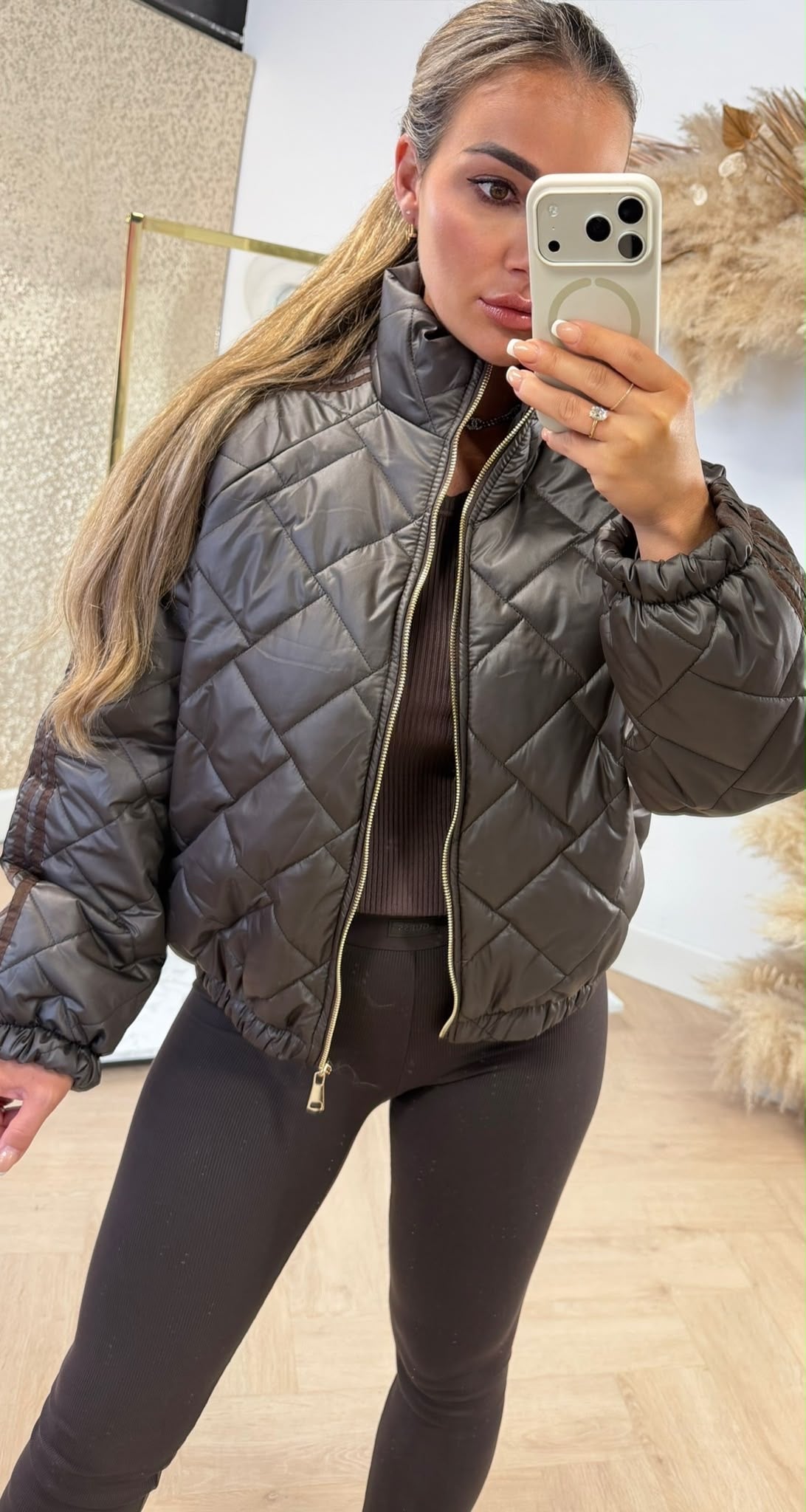 INSPI PUFFER STRIPE JACKET LONGSLEEVE DARKCHOCO