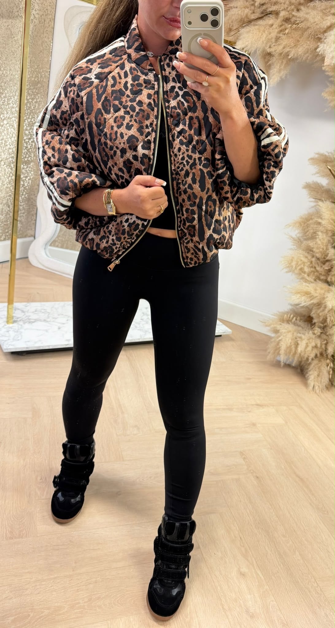 PUFFER 3/4 MOUW JACKET CAMEL/LEOPARD