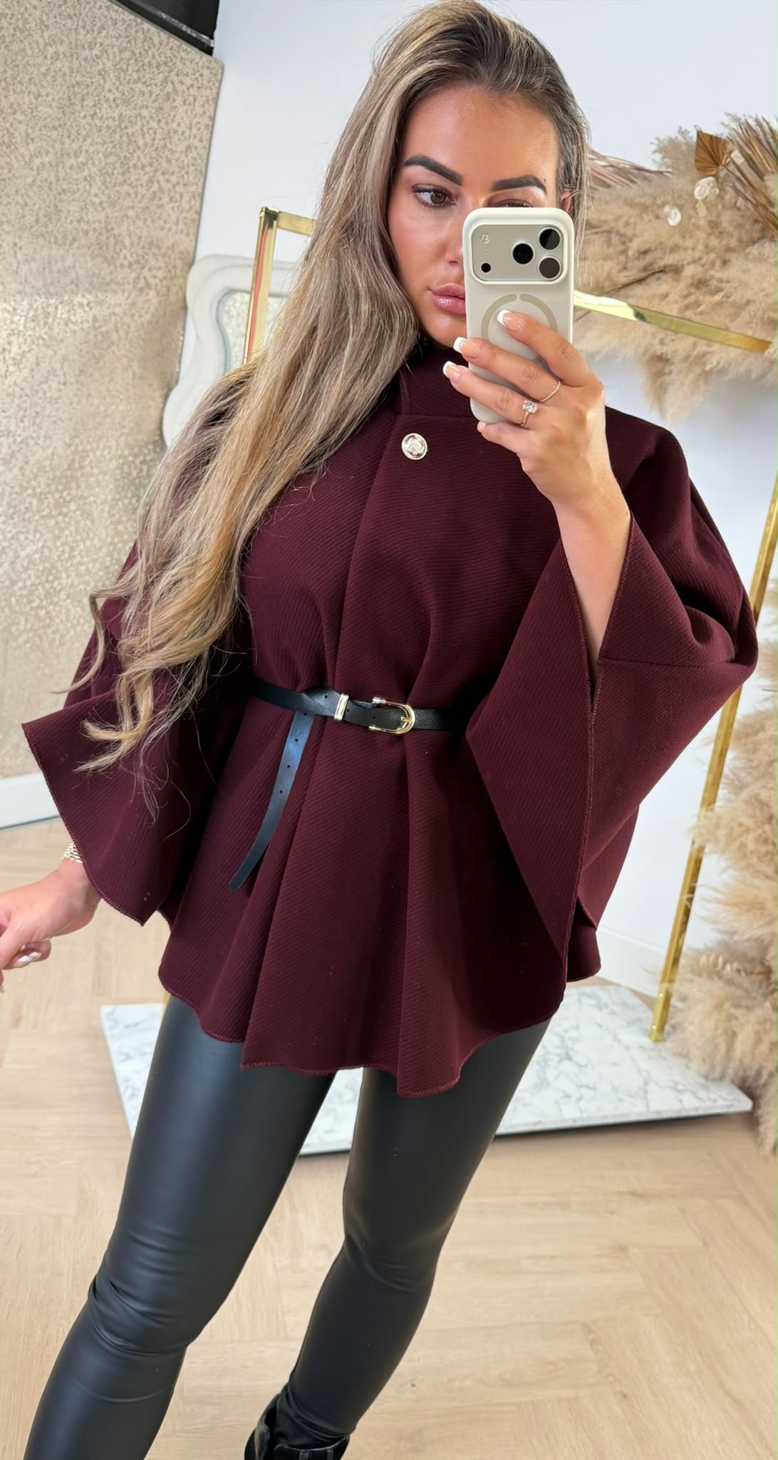 RIB BELT PONCHO BORDEAUX