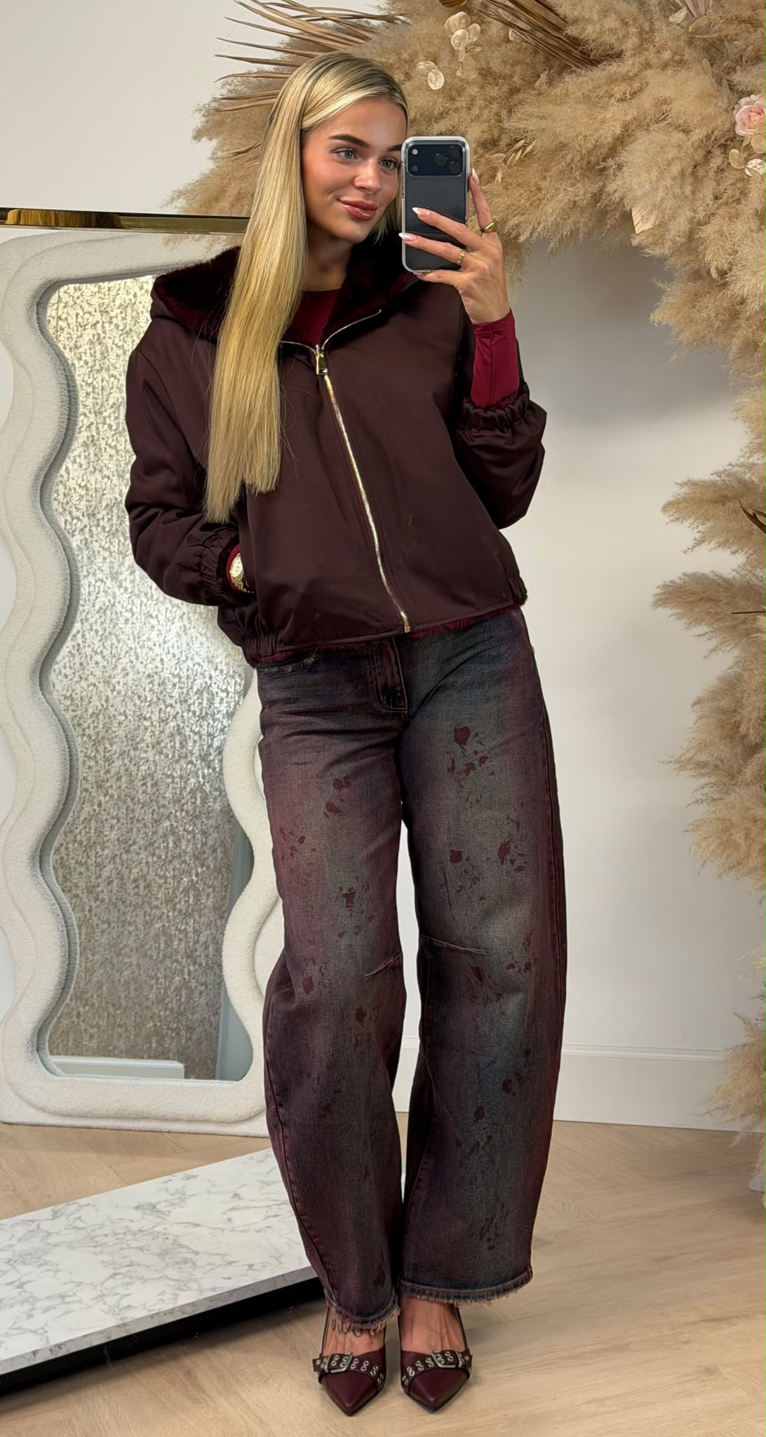 LUCY FAKE FUR REVERSIBLE CAPUCHON BOMBER BORDEAUX