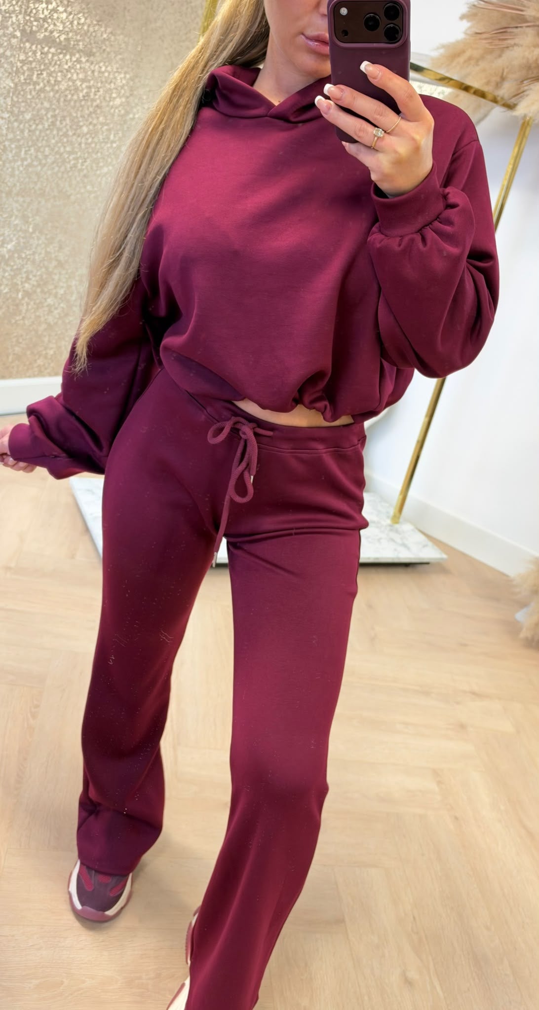 CROPPED HOODIE LOUNGE SET BORDEAUX