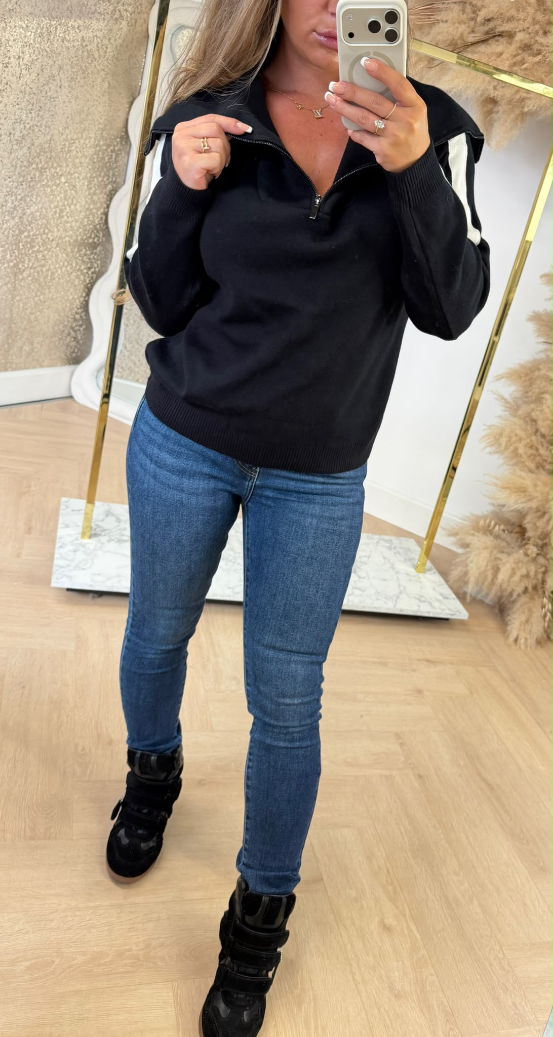 STRIPE SLEEVE SWEAT 5671 BLACK