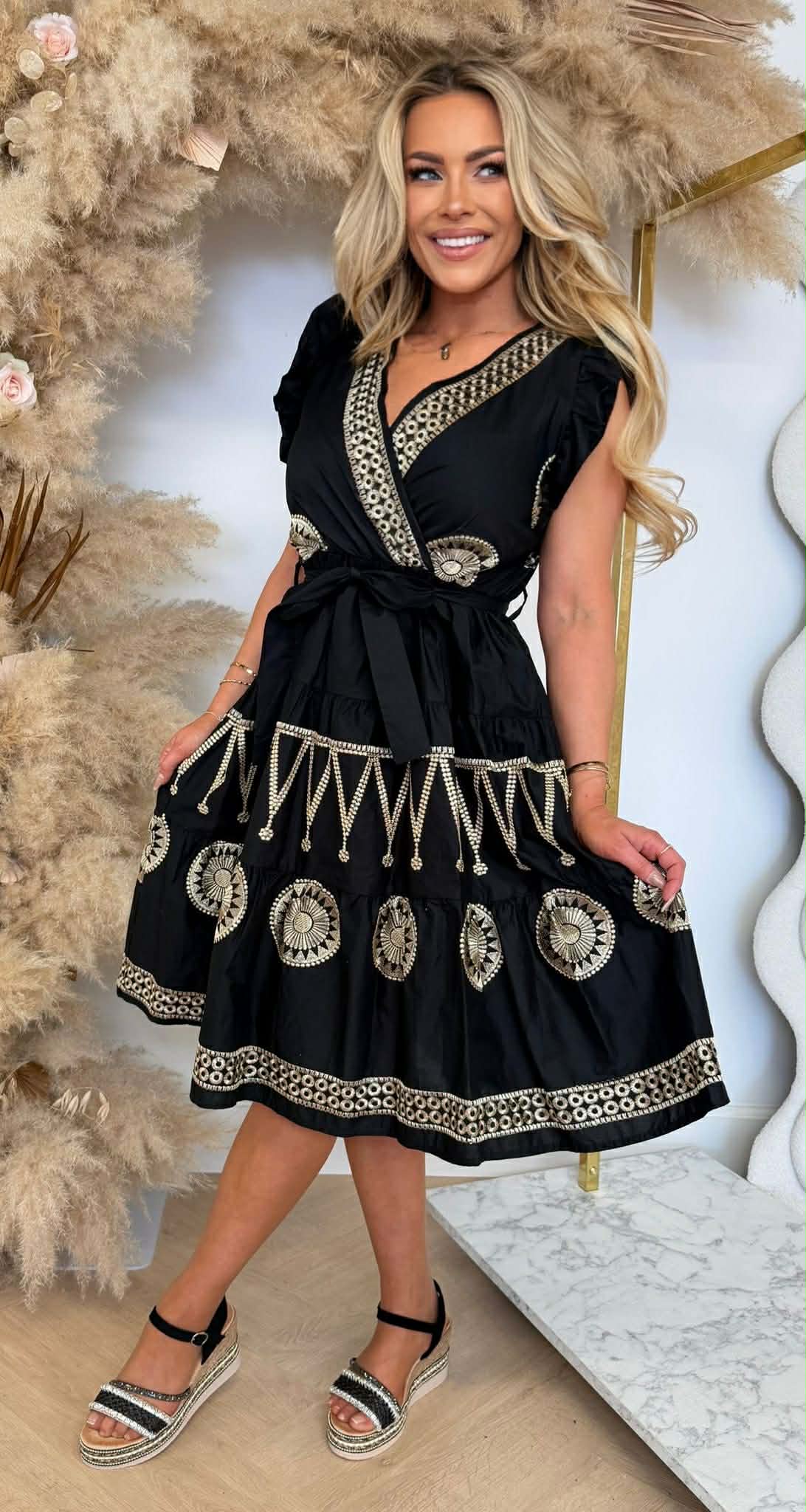 AMARA GOLDY DETAIL DRESS BLACK