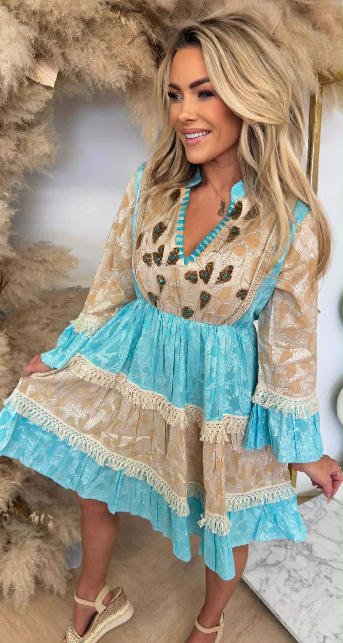 BOHEMIAN SUMMER DRESS 1515 AQUA