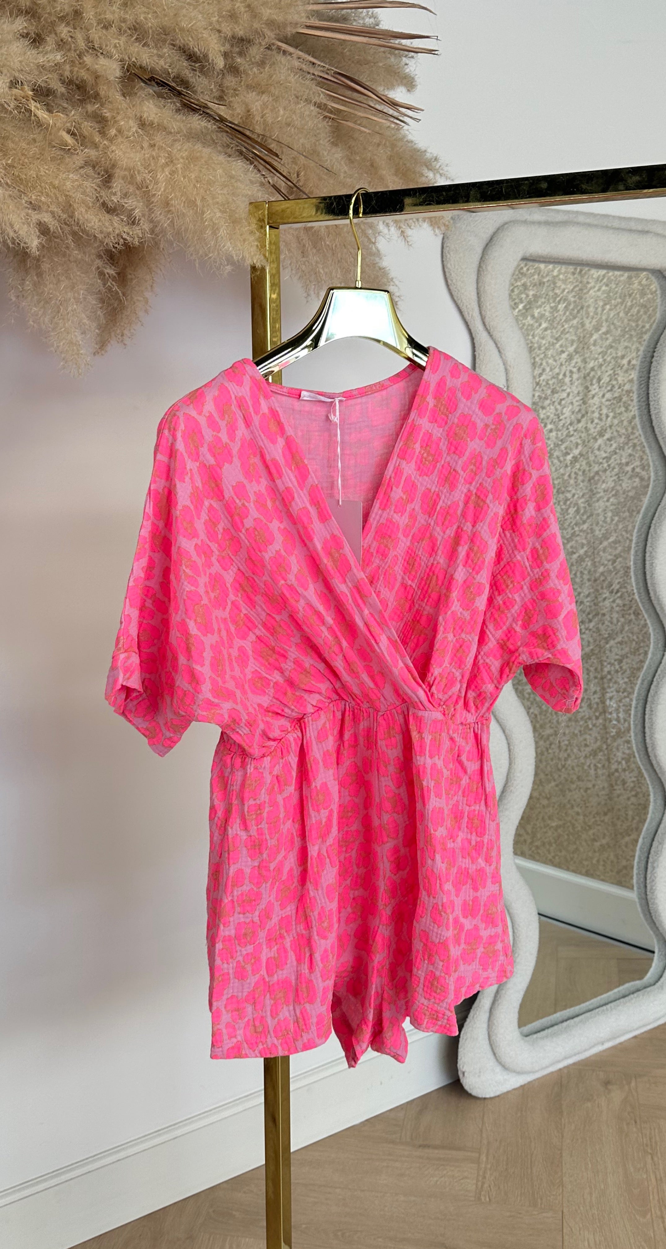 COLORIE LEOPARD PLAYSUIT PINK