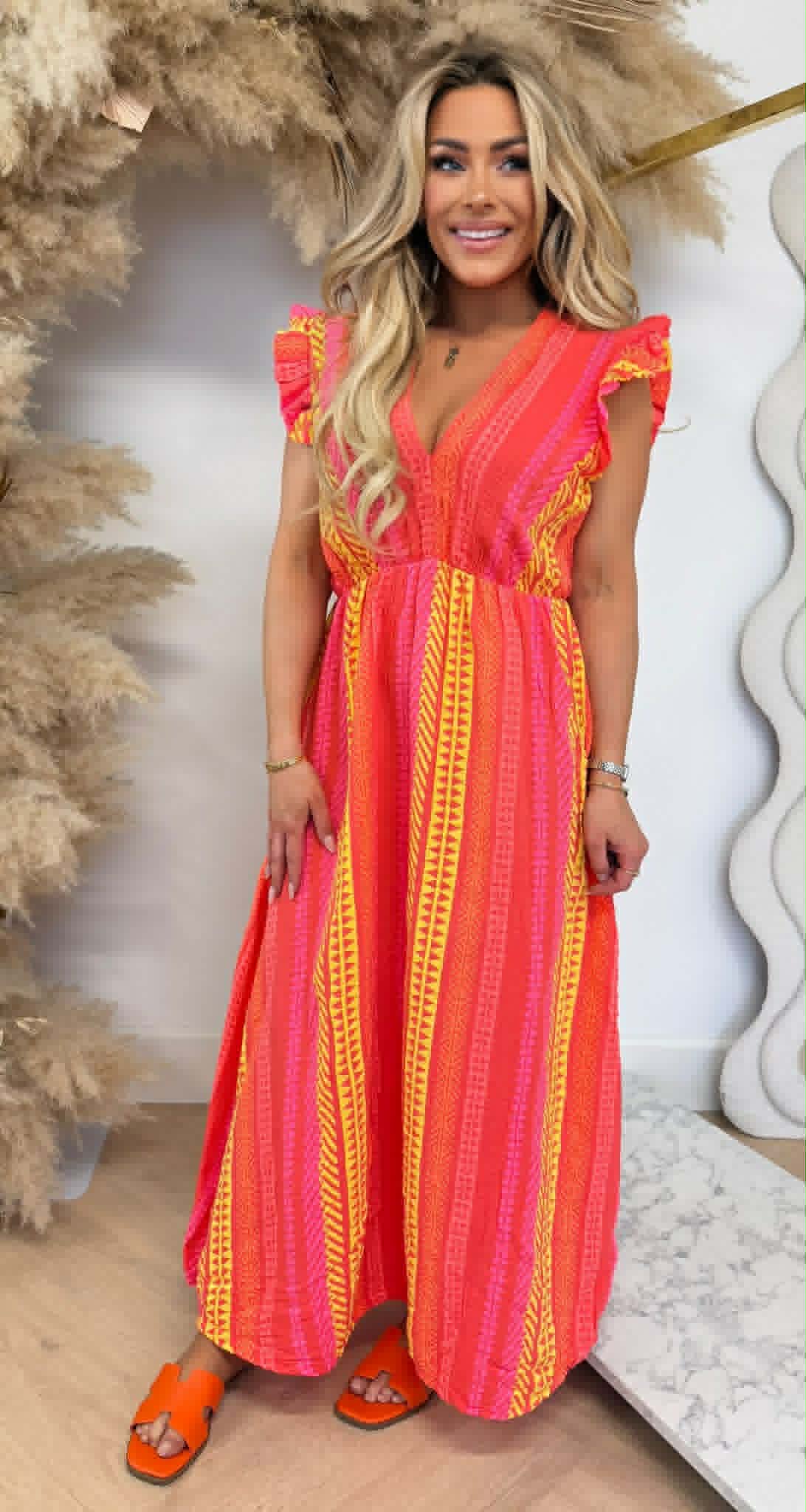BAUMWOLL-RÜSCHENKLEID MIT PRINT LEO/CREME
