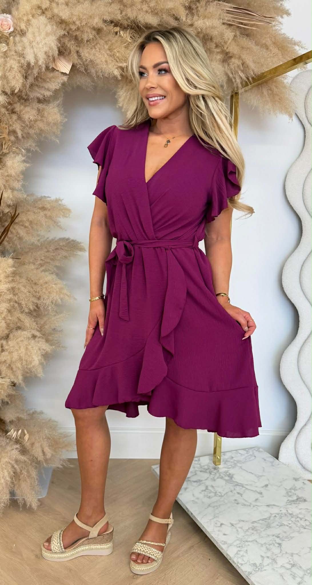 DEBBY ROUCHE DRESS AUBERGINE