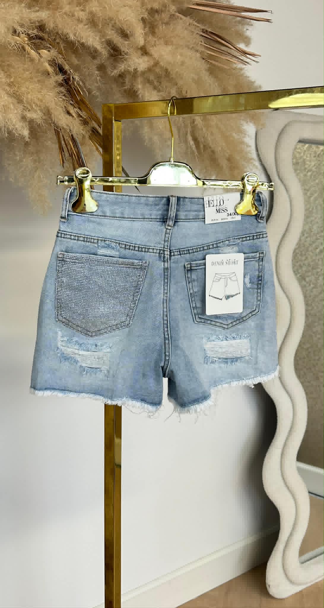 DIAMOND POCKET DENIM SHORT 1550 BLUE/SILVER