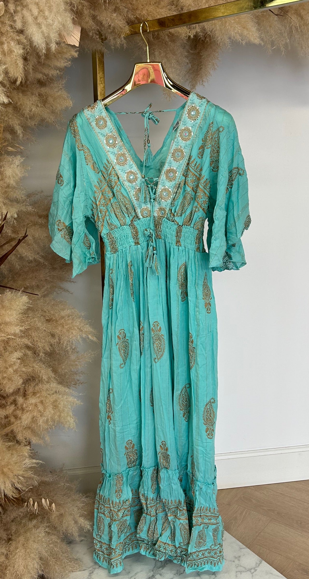 DOLCY GOLDEN DETAIL MAXI DRESS 244056 AQUA