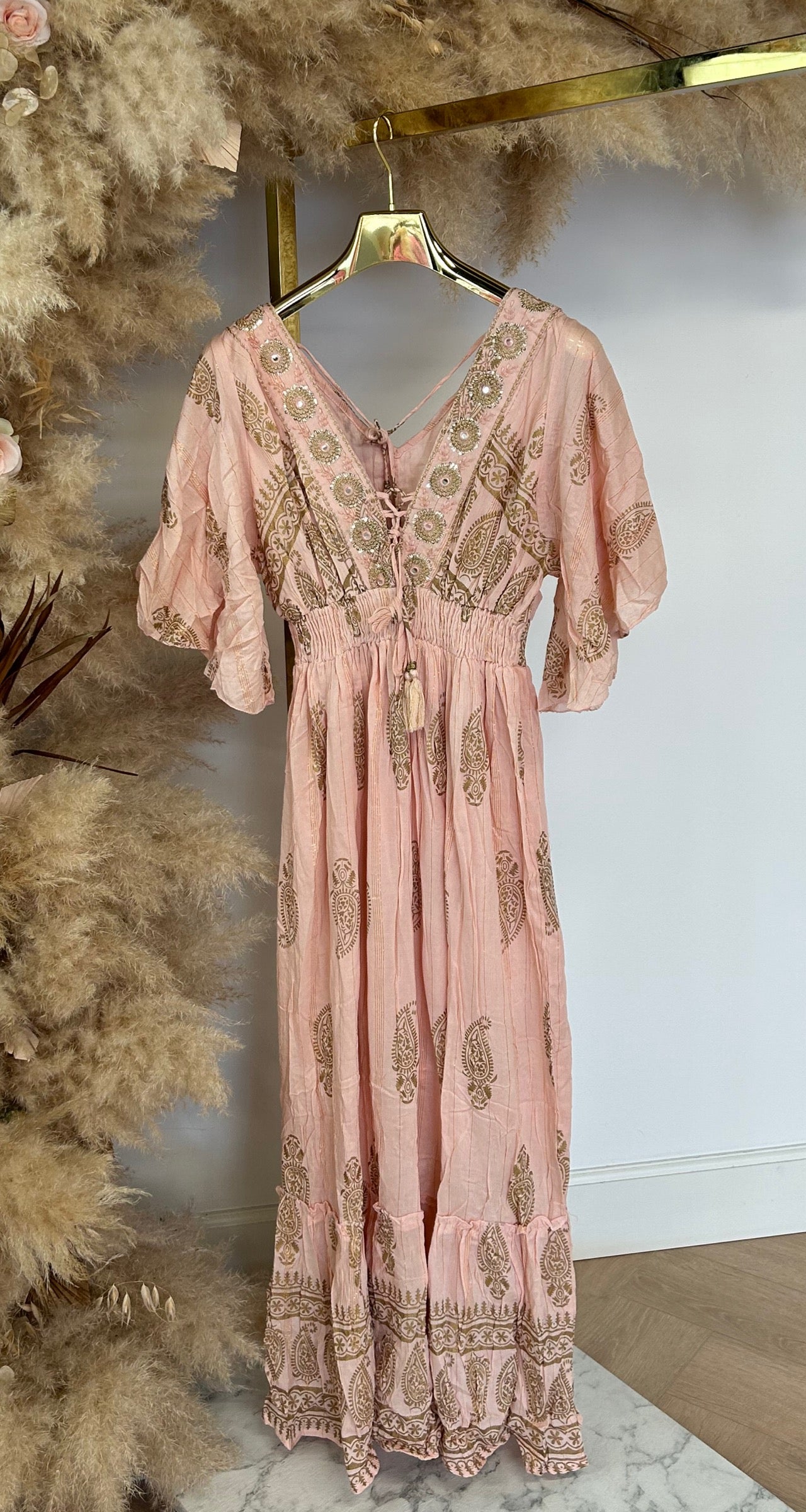 DOLCY GOLDEN DETAIL MAXI DRESS 244056 OLDPINK