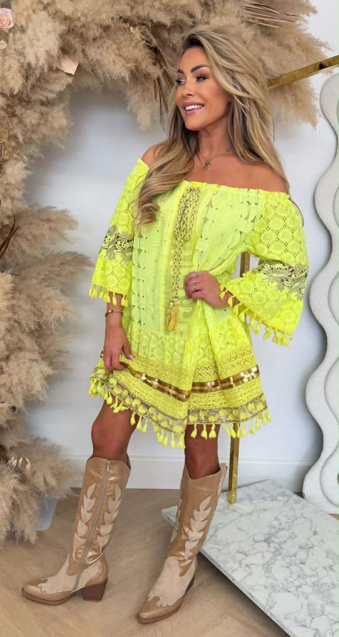 EVA LACE DRESS NEONYELLOW