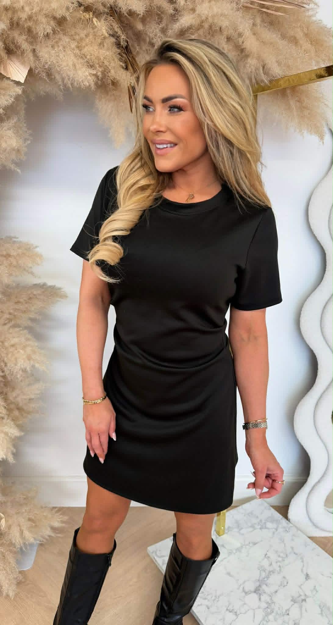 GINA GETAILLEERD SHIRT DRESS BLACK