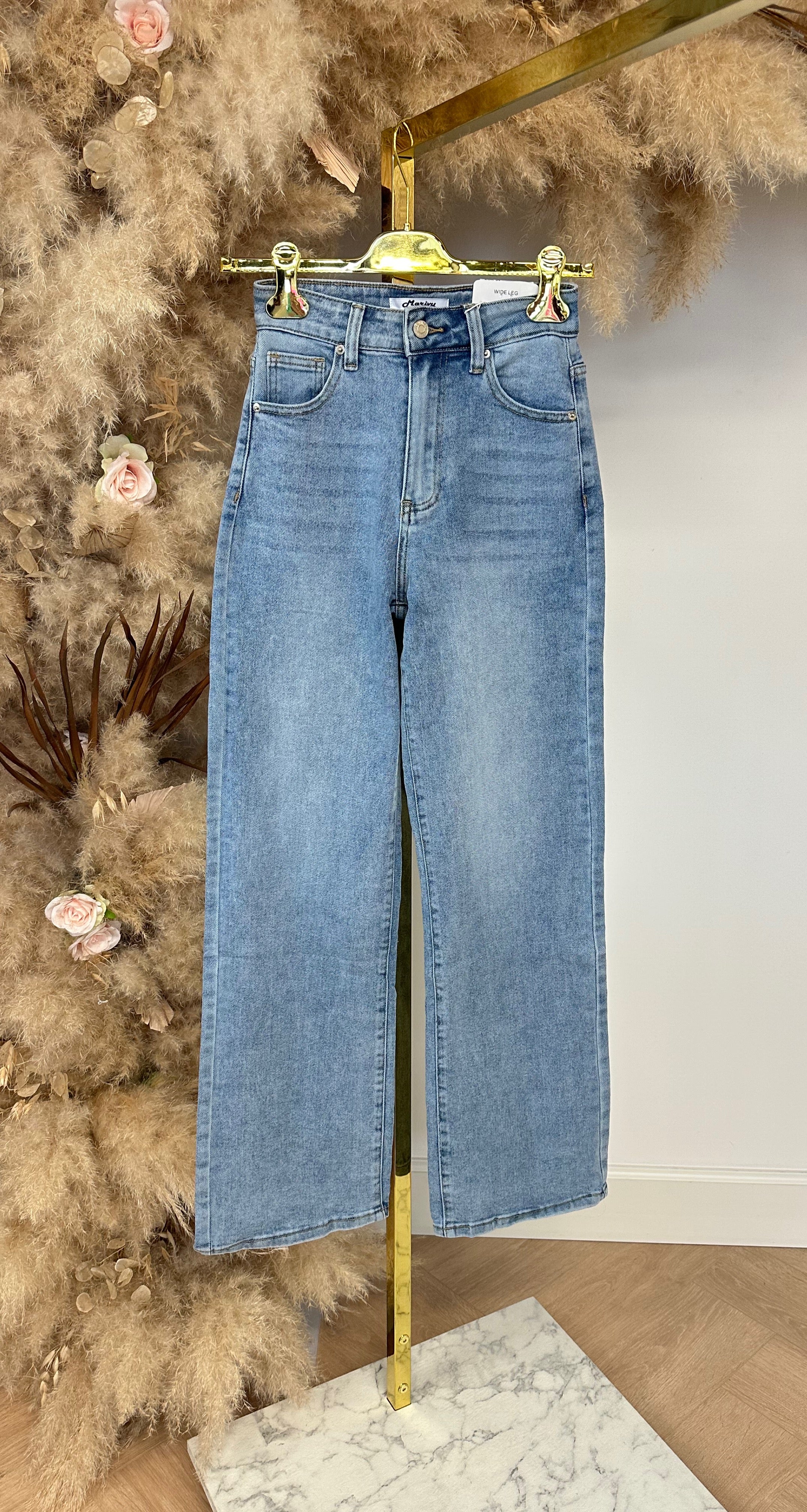 HIGH WAIST WIDE LEG JEANS 768B DENIMBLUE