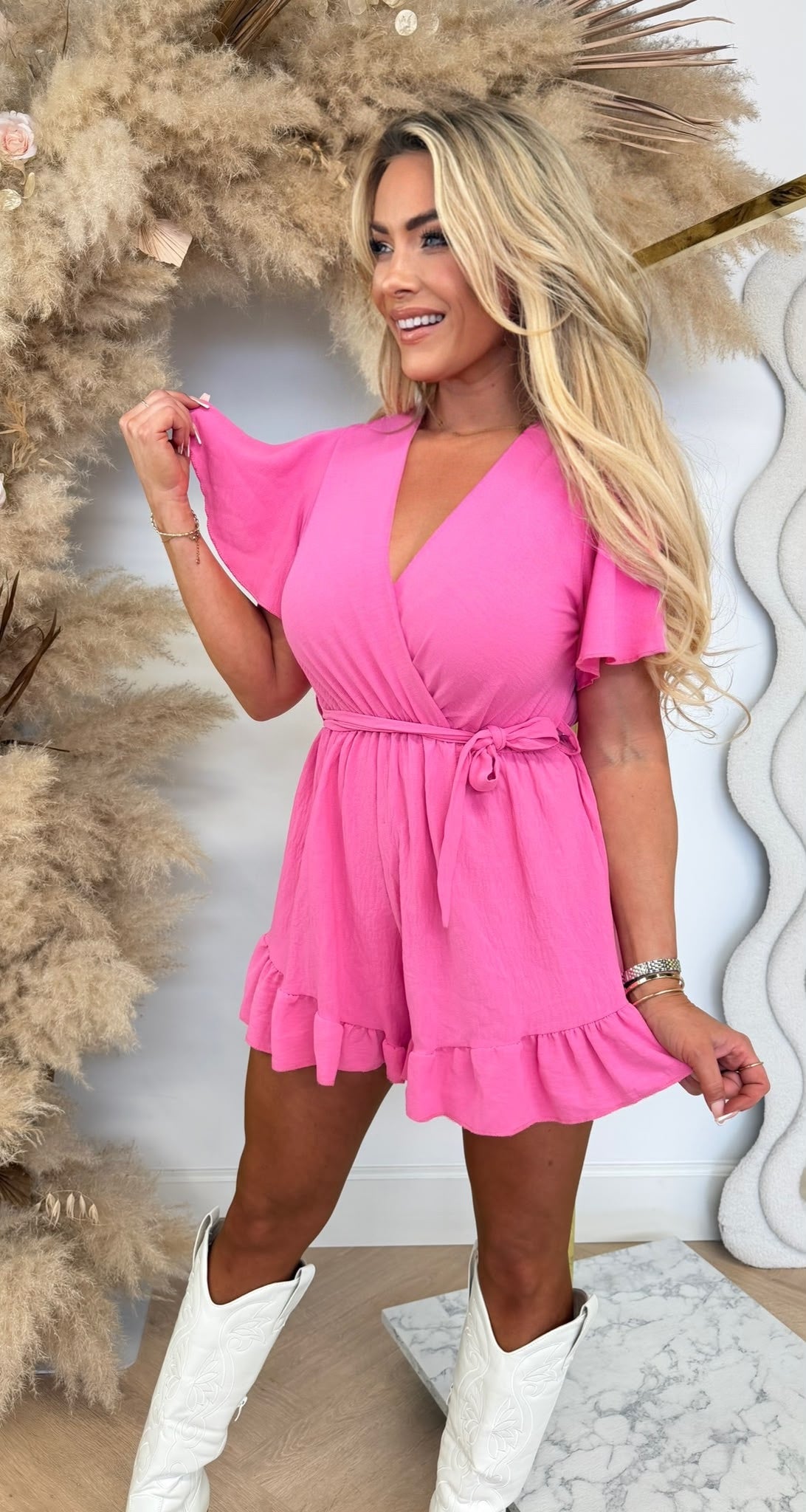 MOLLY RUFFLE PLAYSUIT PINK