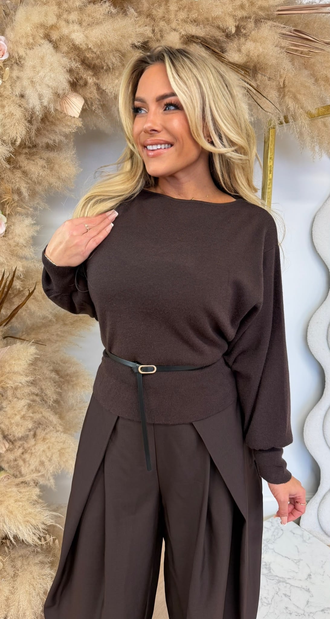 PEPLUM BELT TOP 1349 CHOCO
