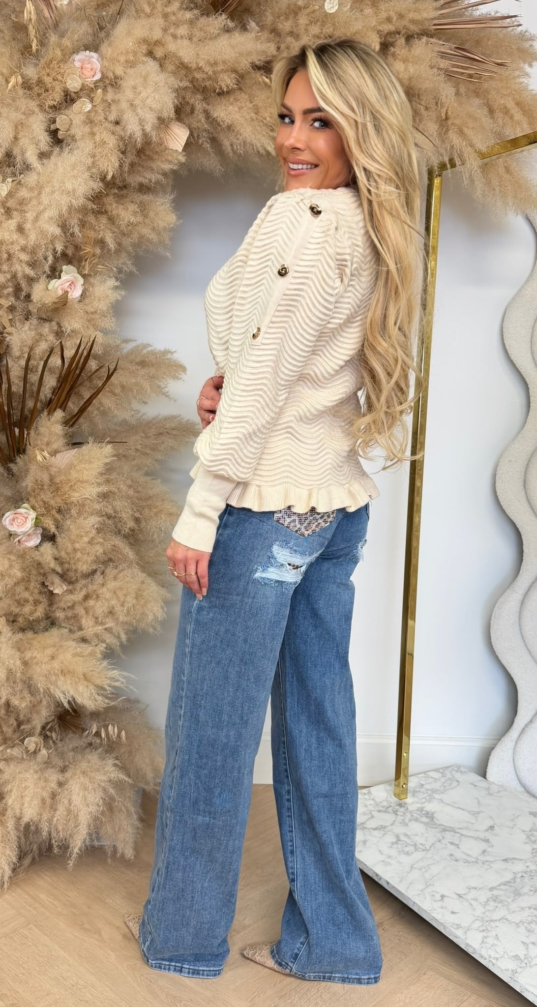 WAVE RIBBEL BUTTON SWEAT 16169 APRICOT