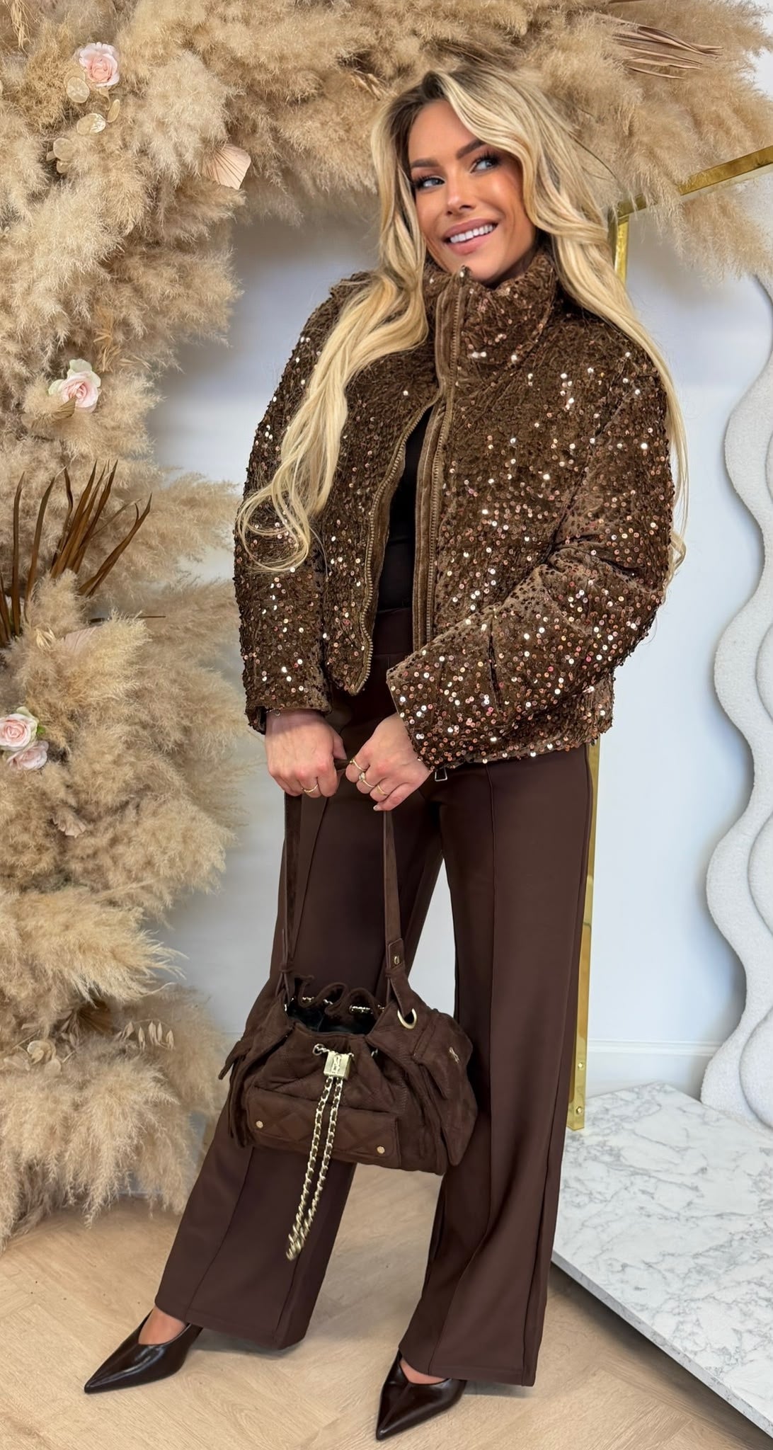 SEQUIN JACKET 2018 COFFEE/BRONZE