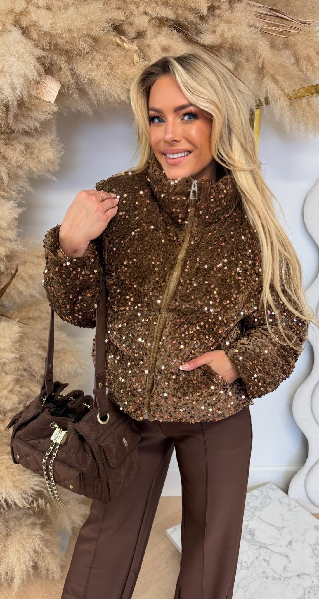 SEQUIN JACKET 2018 COFFEE/BRONZE