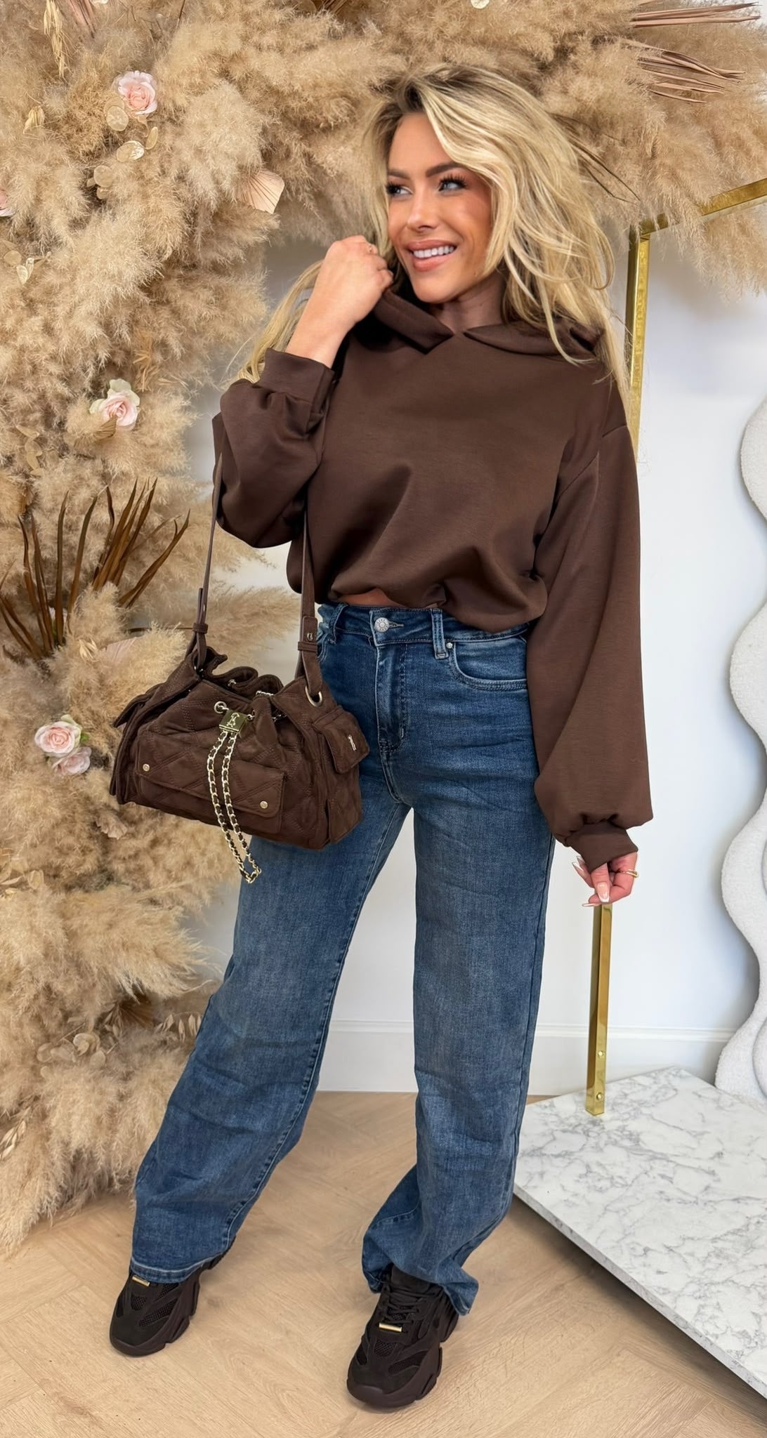 MIKA CROPPED HOODIE BROWN