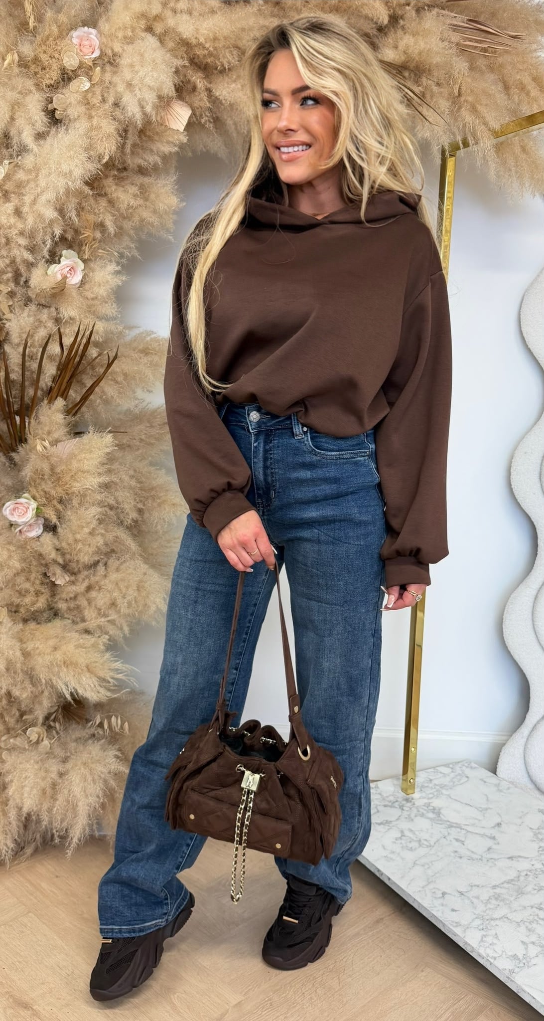MIKA CROPPED HOODIE BROWN