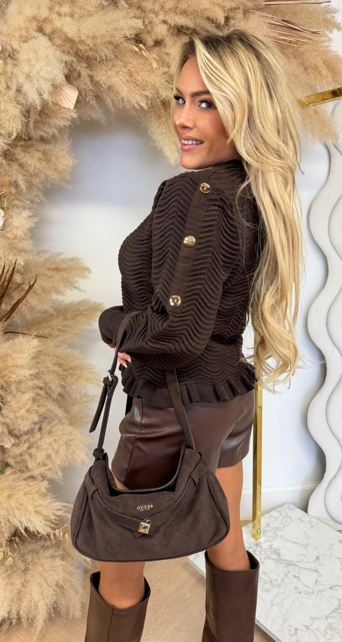 WAVE RIBBEL BUTTON SWEAT 16169 COFFEE