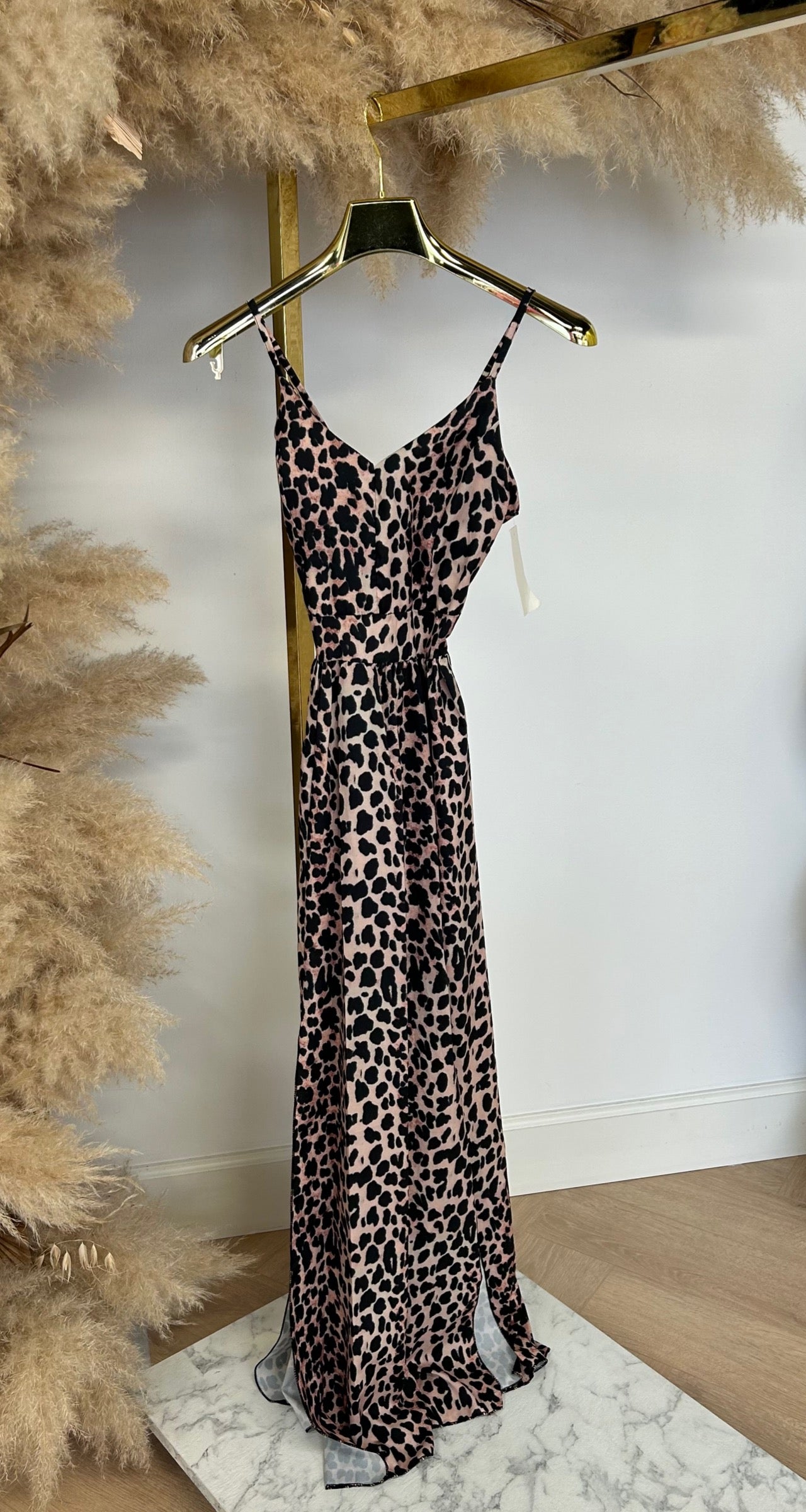KAYLEE LEOPARD BOW MAXI DRESS TAUPE