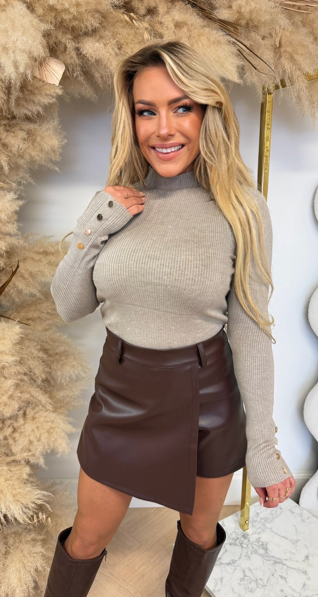 GLITTERY RIB TOP 83569 TAUPE