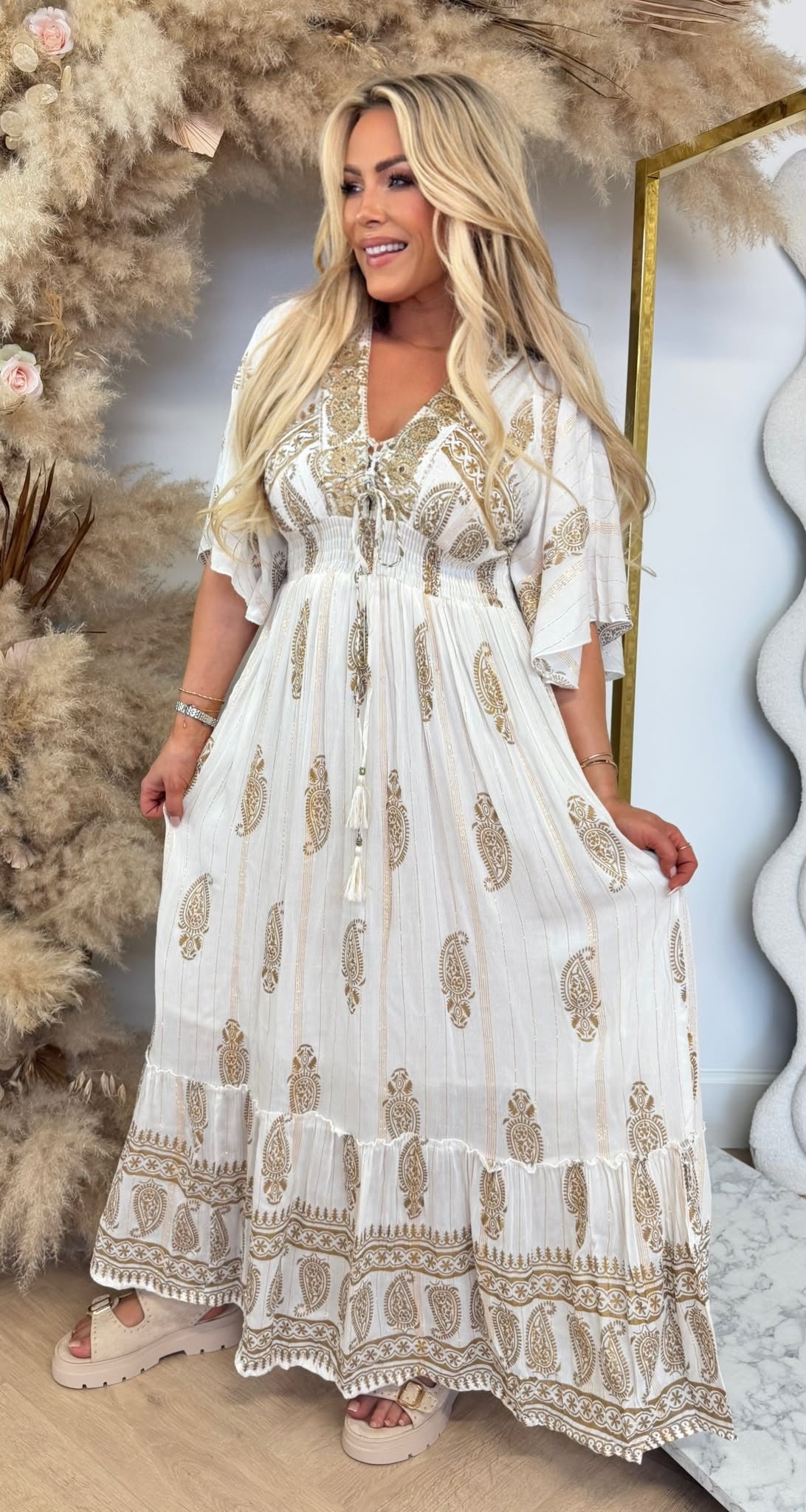 DOLCY GOLDEN DETAIL MAXI DRESS 244056 BEIGE