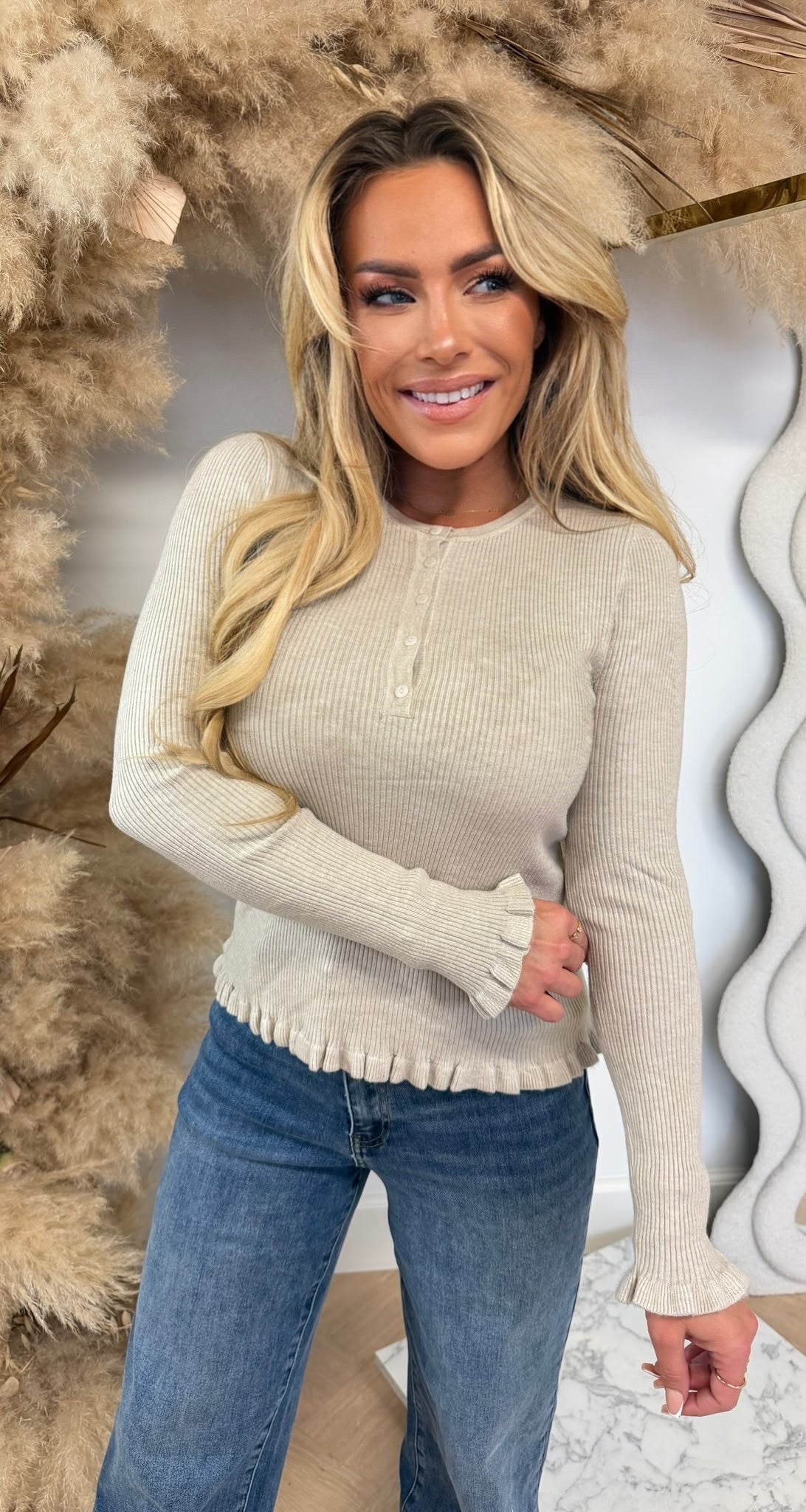 KNOOPJES RUFFLE RIB TOP 5835 BEIGE
