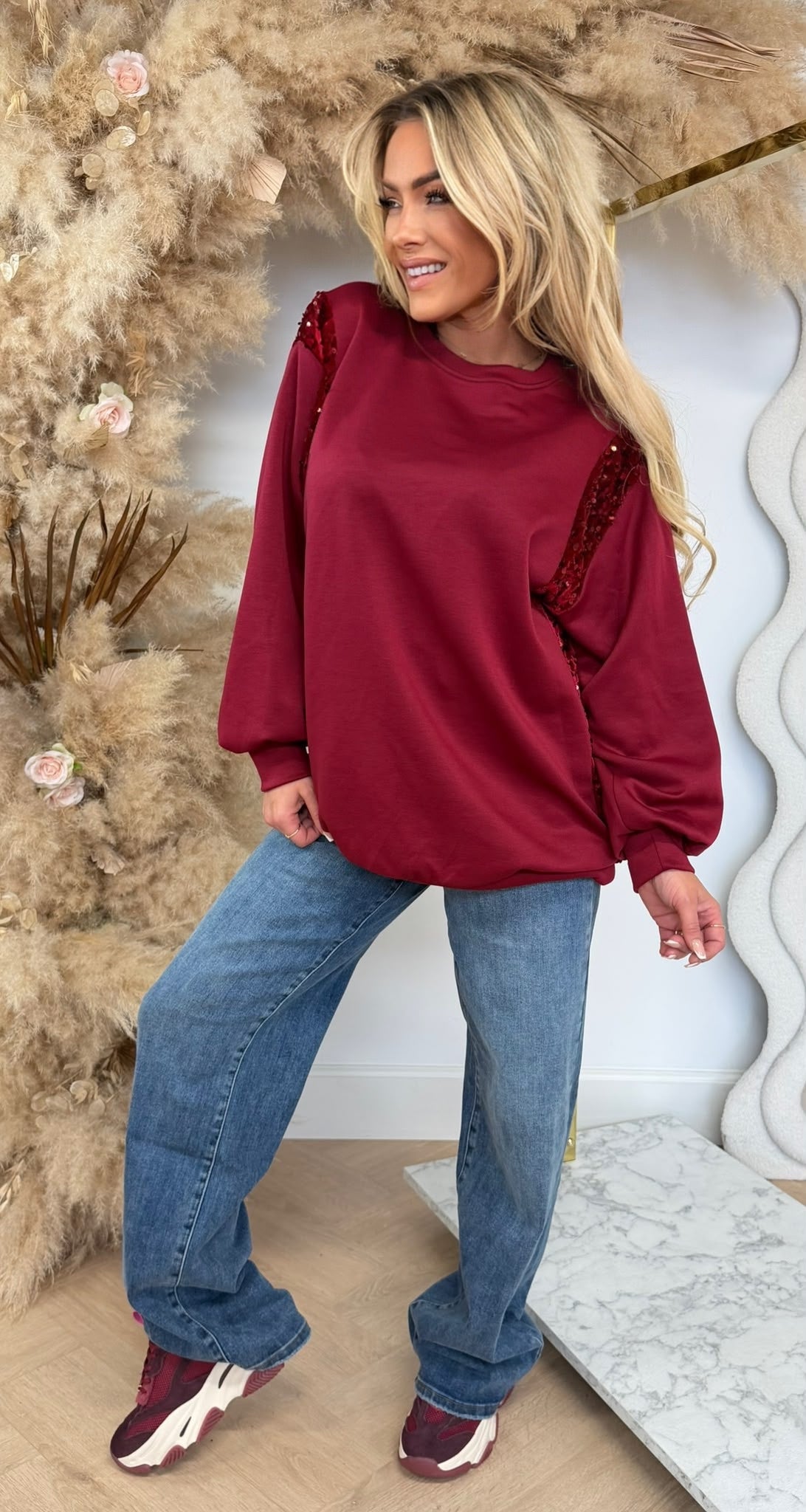 SEQUIN SWEATER BORDEAUX