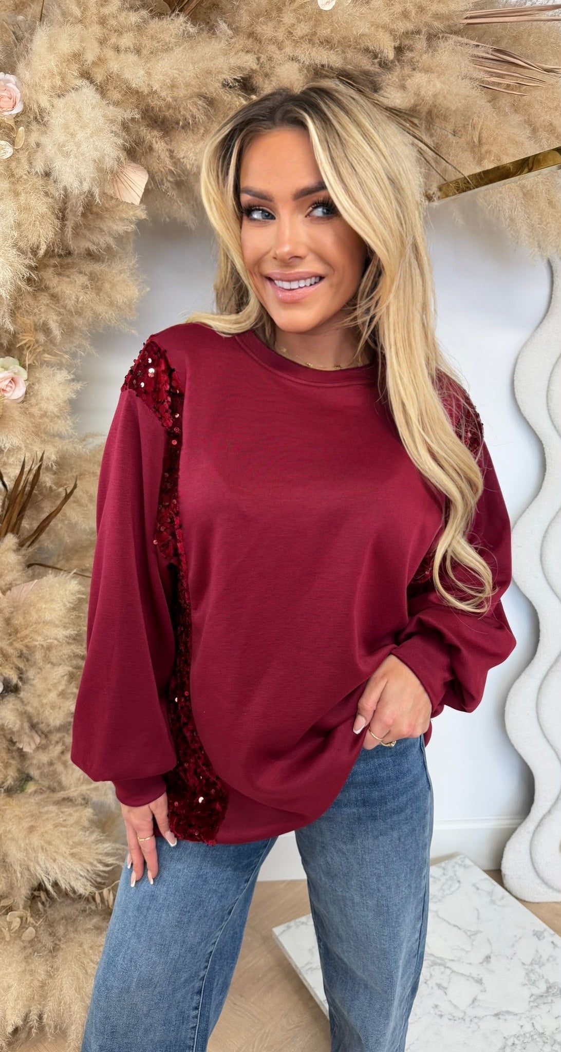 SEQUIN SWEATER BORDEAUX