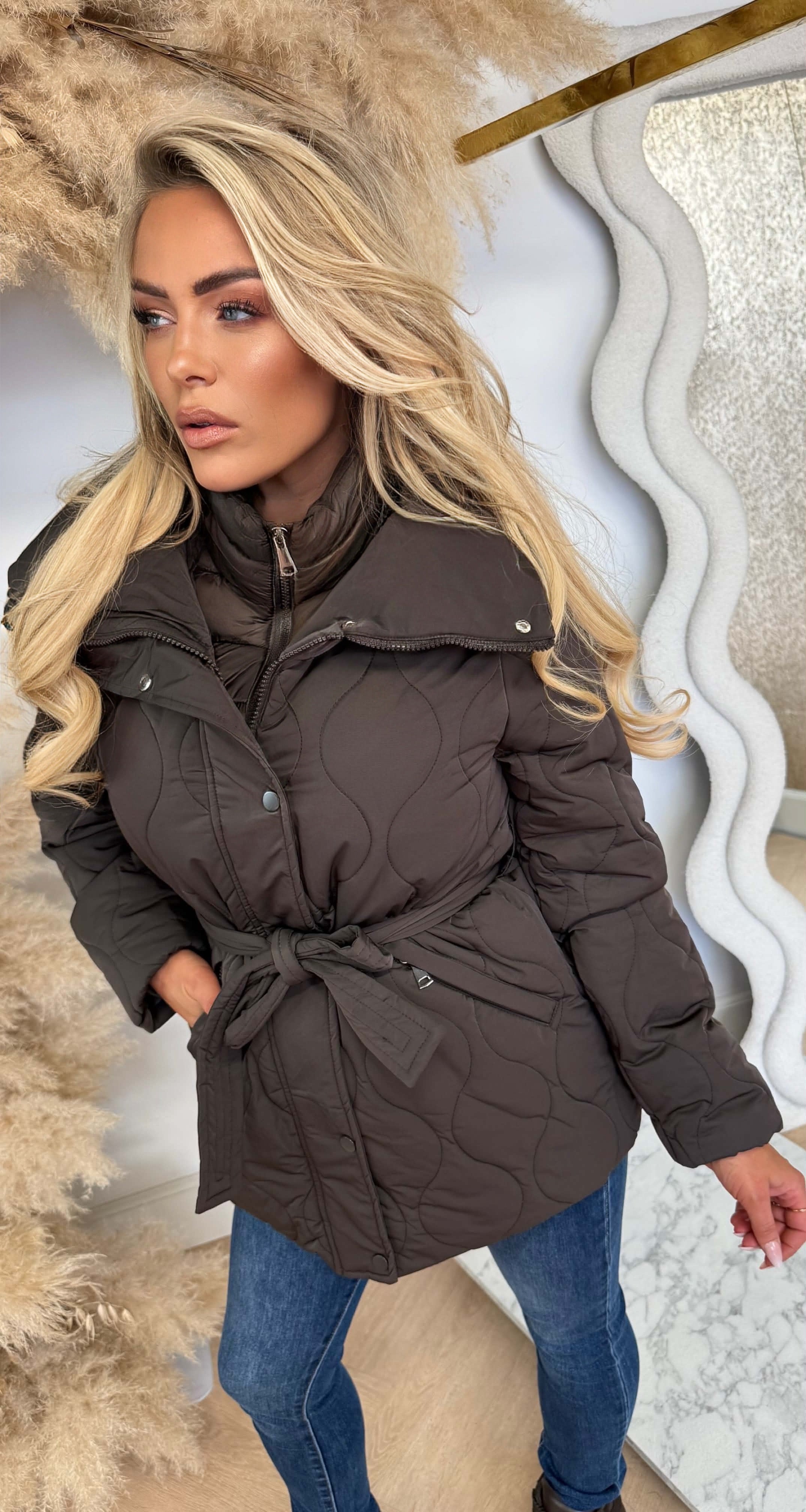 PUFFER BELT JACKET 2635 BROWN