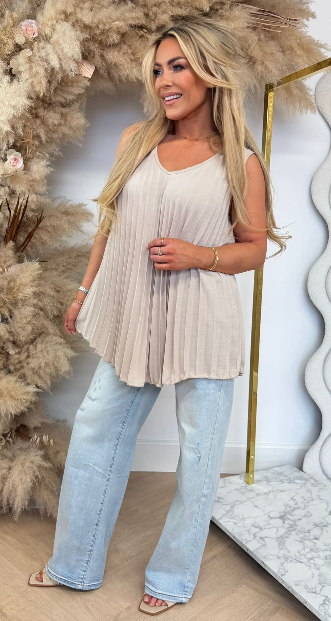 PERFECT PLISSE TOP BEIGE