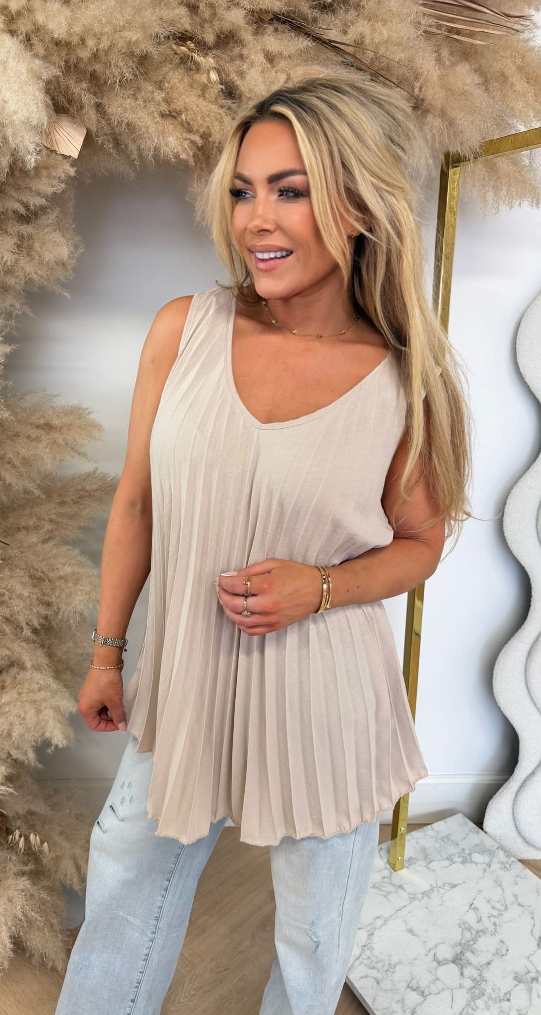 PERFECT PLISSE TOP BEIGE